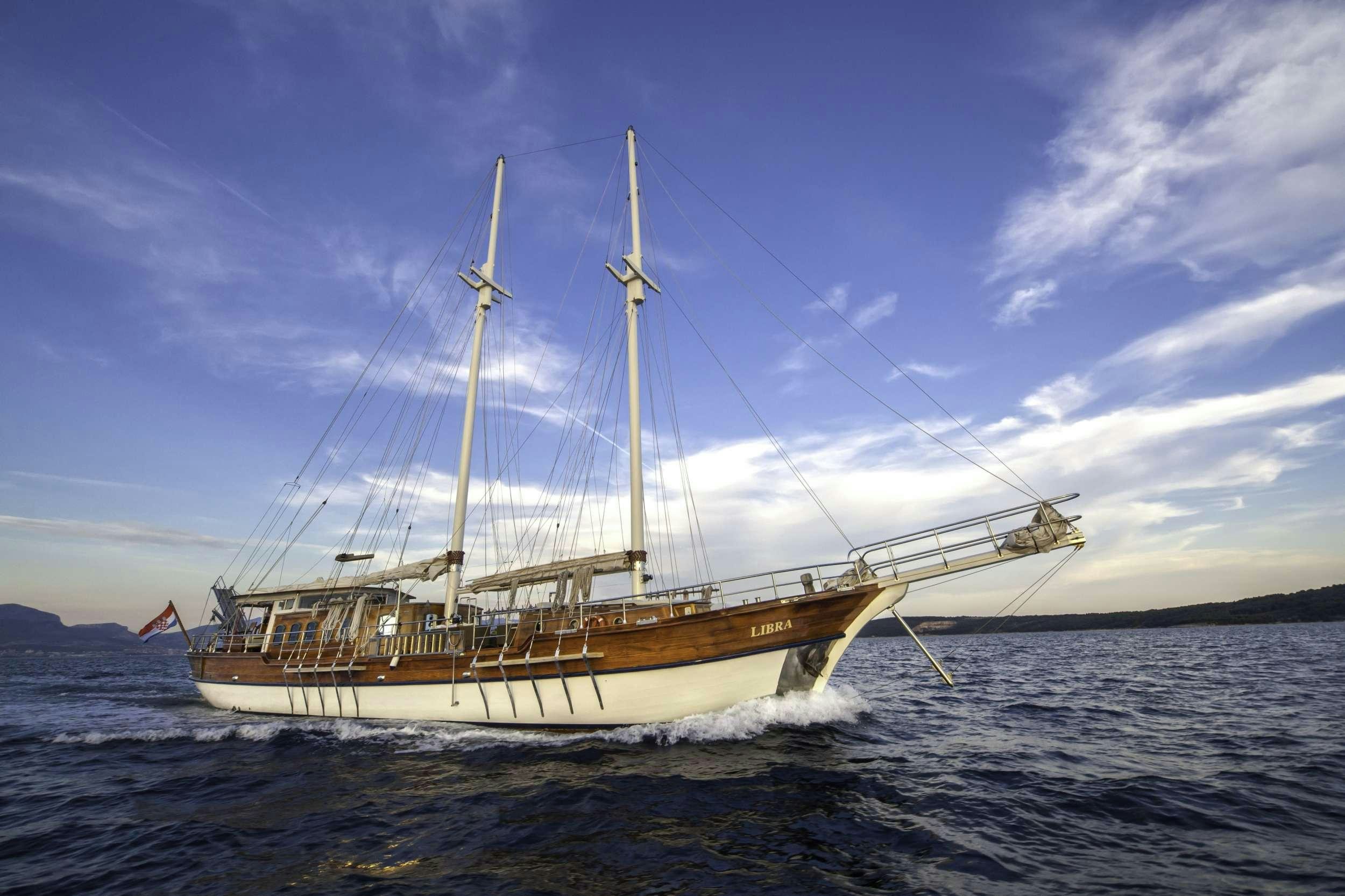 a boat on the water aboard LIBRA Yacht for Charter