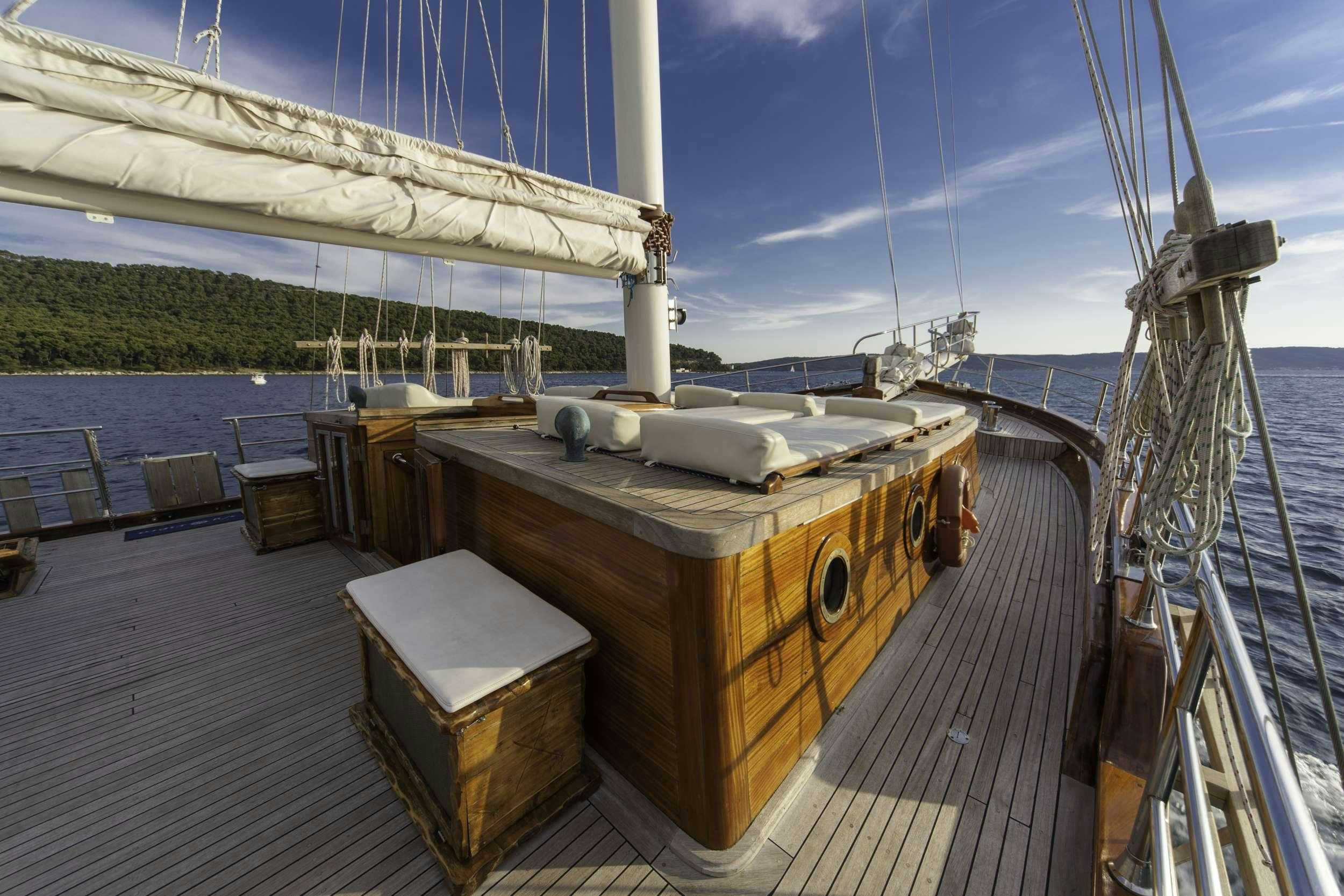 a boat on a deck aboard LIBRA Yacht for Charter