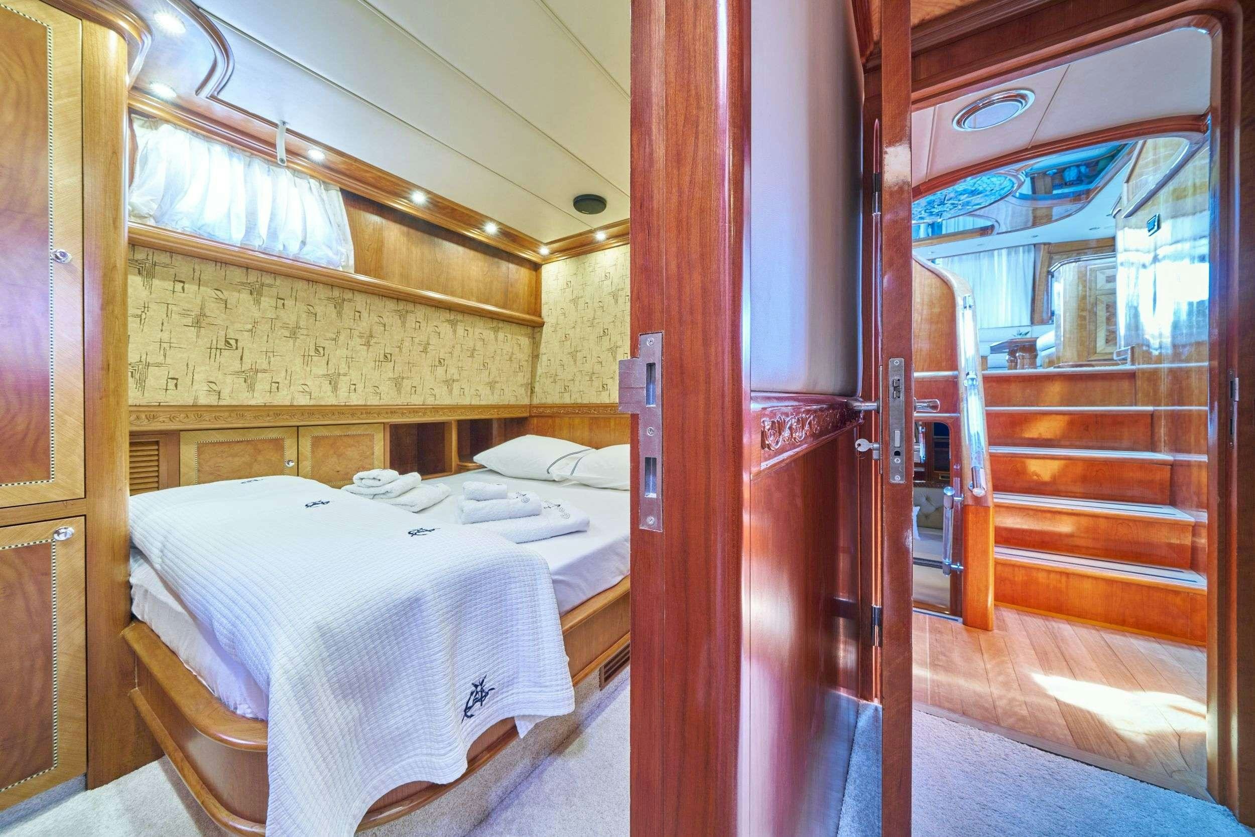 a room with bunk beds aboard LOTUS Yacht for Charter