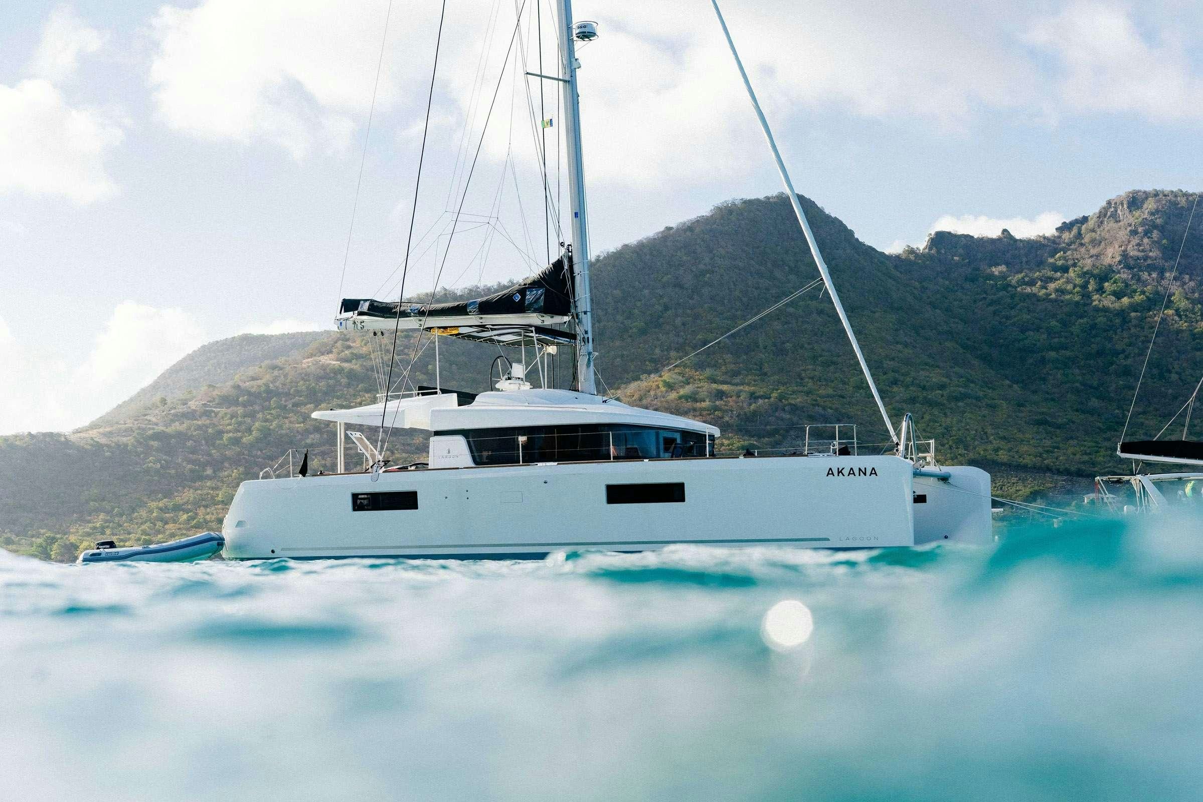 a boat on the water aboard AKANA (Lagoon 52F) Yacht for Charter