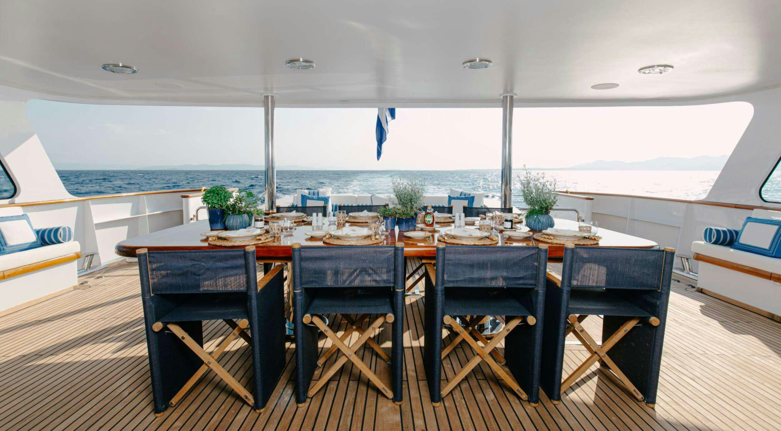 a table set for a meal aboard ITOTO Yacht for Charter