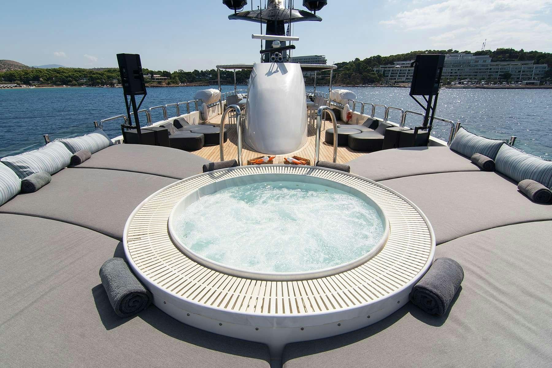 a round white pool on a boat aboard MOKA Yacht for Charter