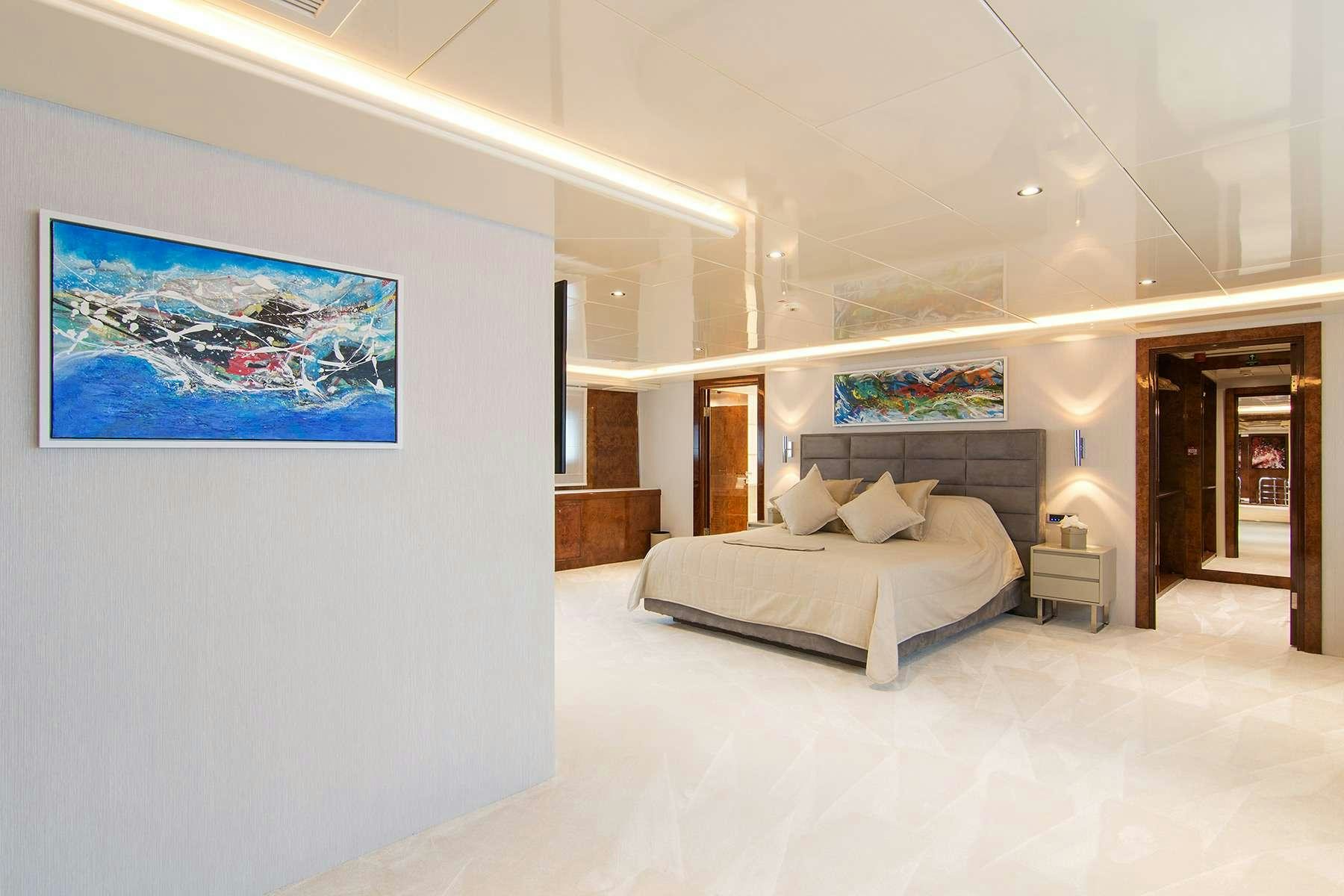 a bed in a room aboard MOKA Yacht for Charter