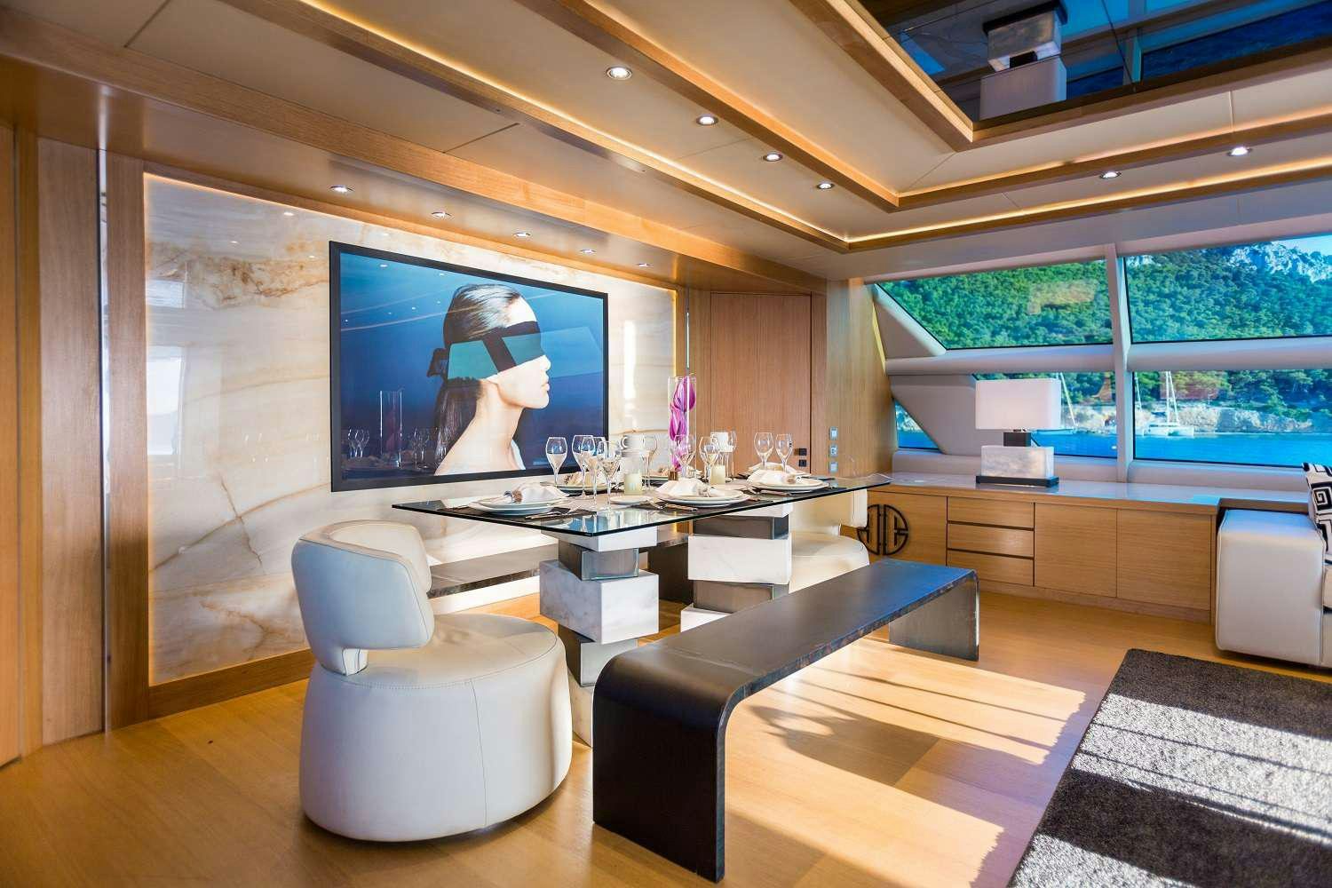 a room with a large screen aboard AQUARELLA Yacht for Charter