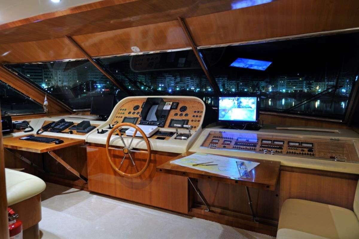 a control room with a large screen aboard BLU SKY Yacht for Charter