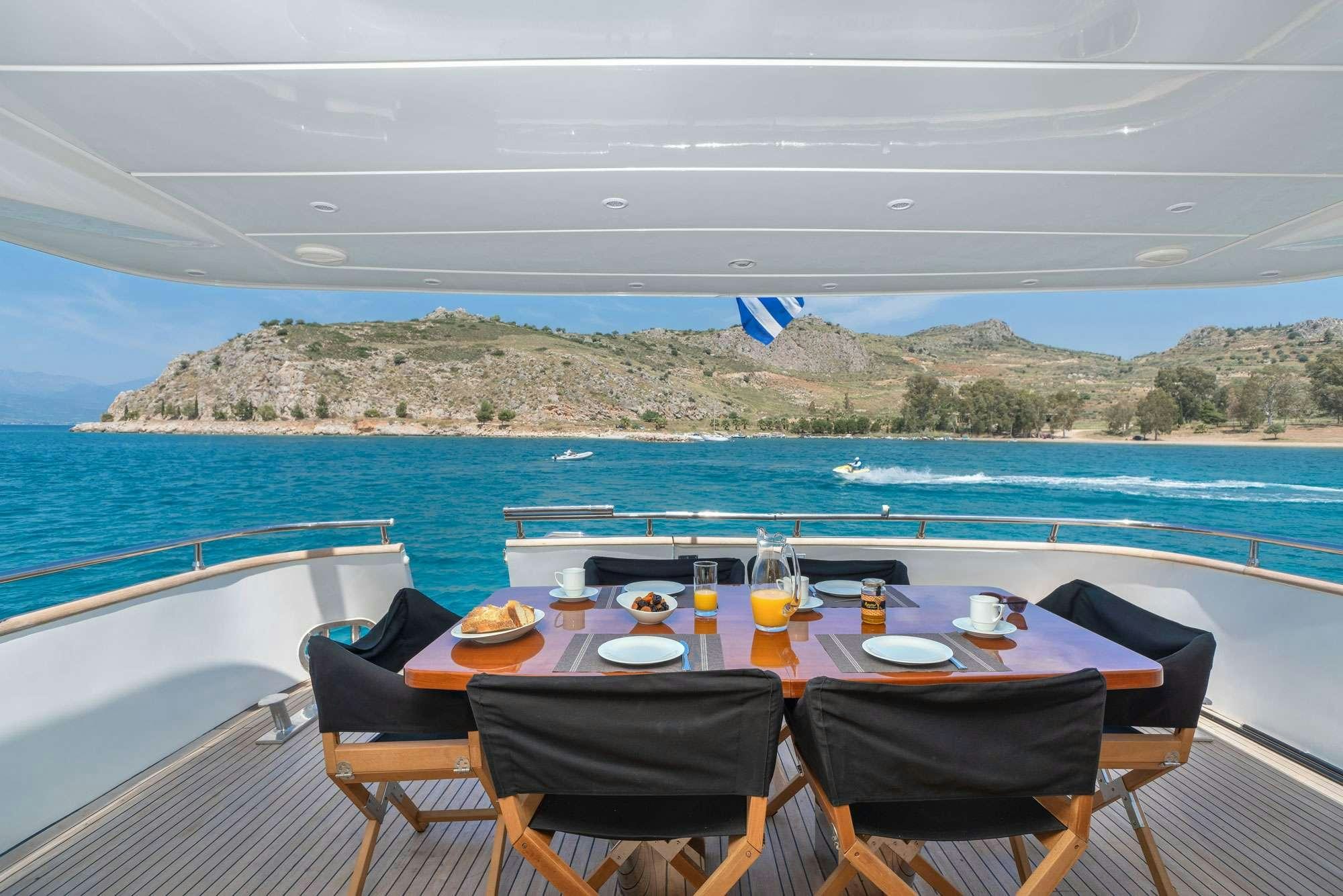 a table set for a meal on a boat aboard ALANDINI Yacht for Charter