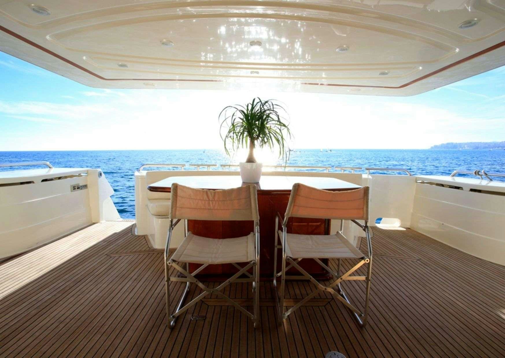 a table and chairs on a deck aboard ADE YIA Yacht for Charter