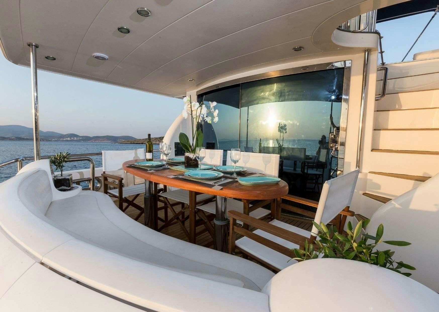 a room with a table and chairs aboard MARLIN Yacht for Charter
