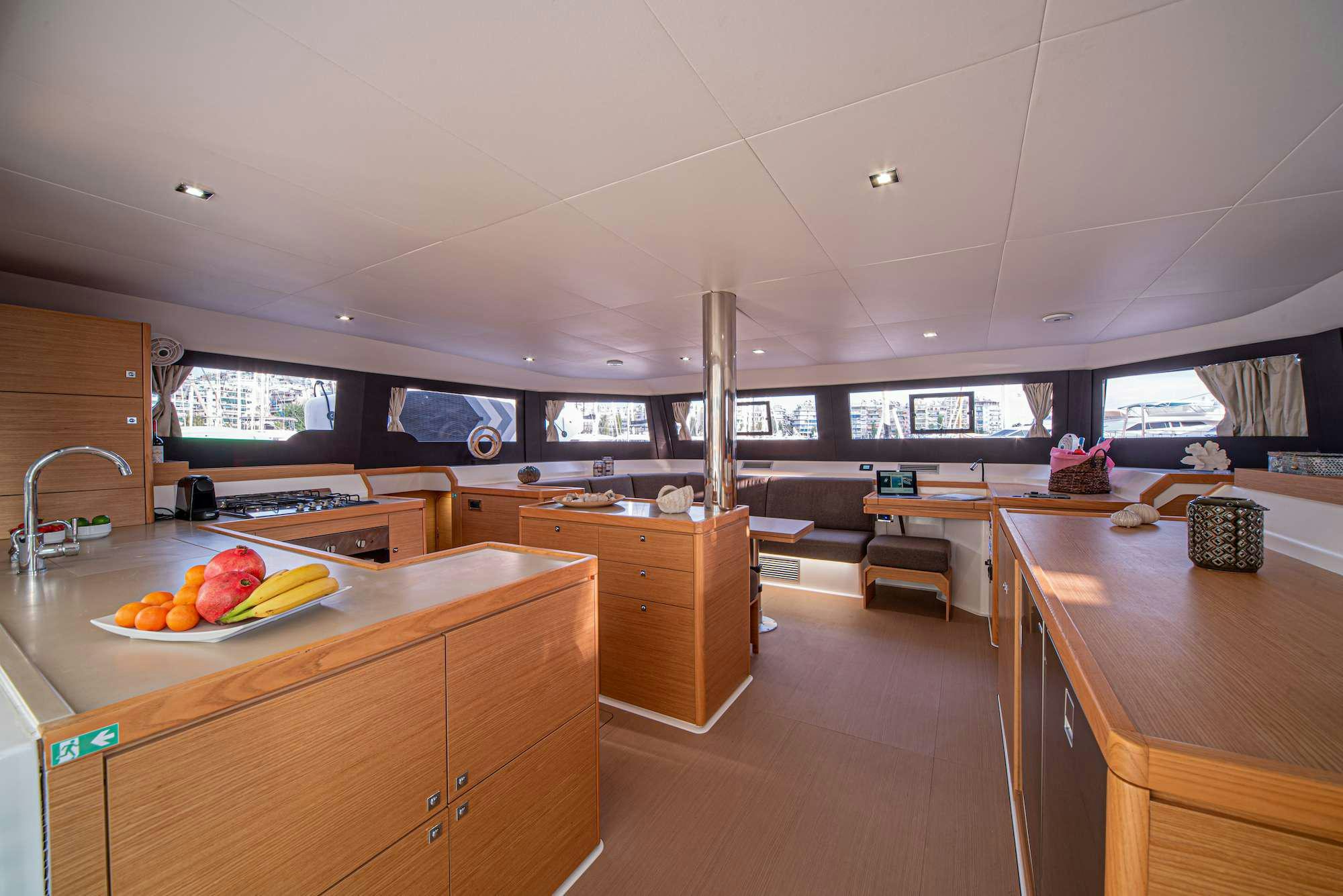 a kitchen with a large island aboard MY BLUE HEAVEN Yacht for Charter