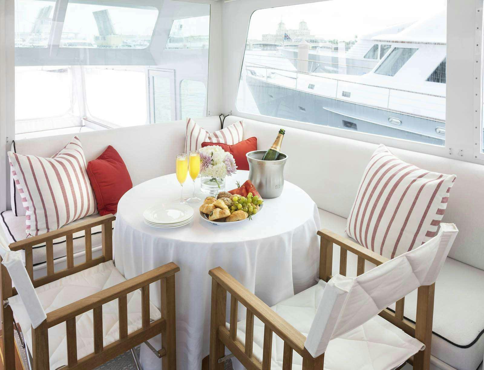 a table with food on it aboard SEA BOUND Yacht for Charter