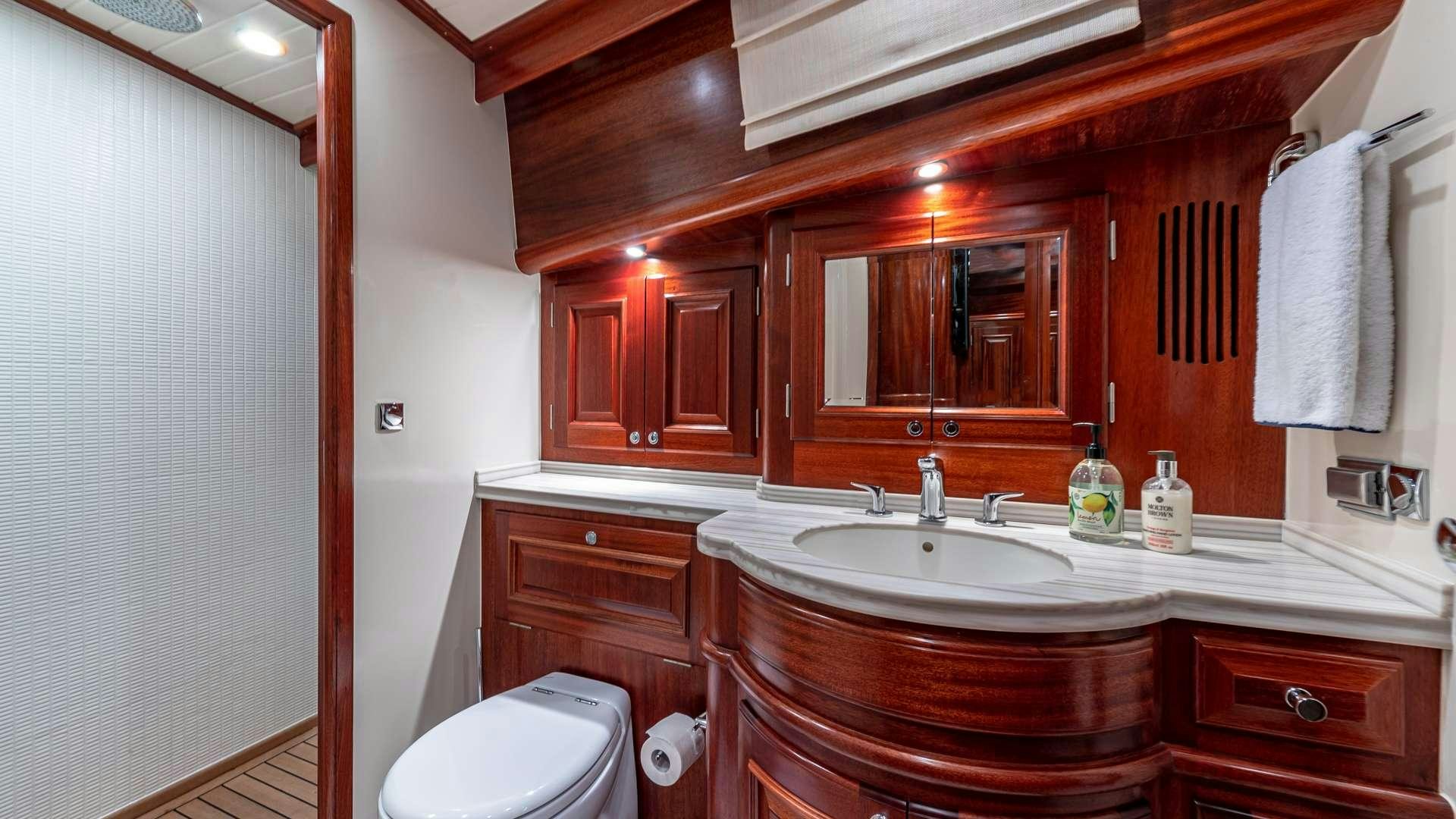 a bathroom with a sink and a toilet aboard FALCON Yacht for Charter