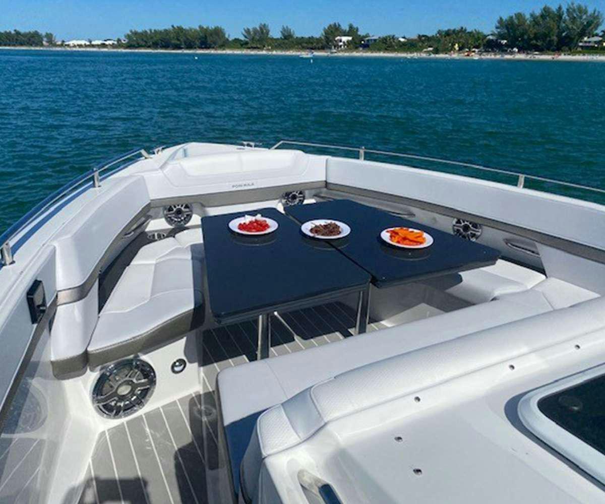 a plate of food on a boat aboard Life Is Good Yacht for Charter