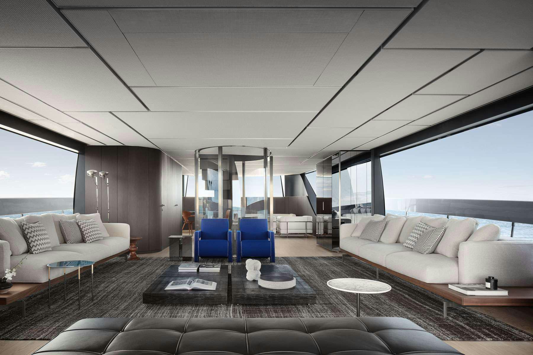 a living room with a large window aboard ALMAX Yacht for Charter