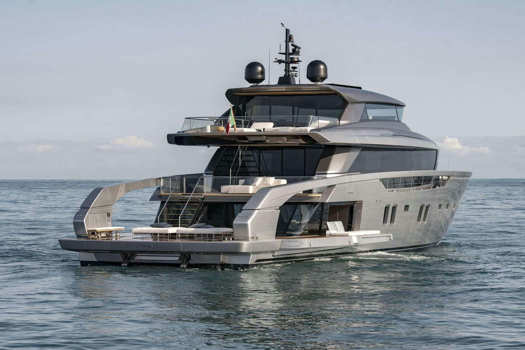 a large boat in the water aboard ALMAX Yacht for Charter