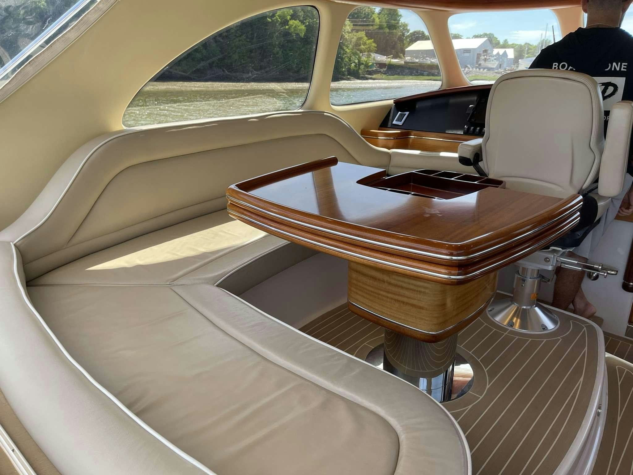 the interior of a car aboard GUCCI Yacht for Charter