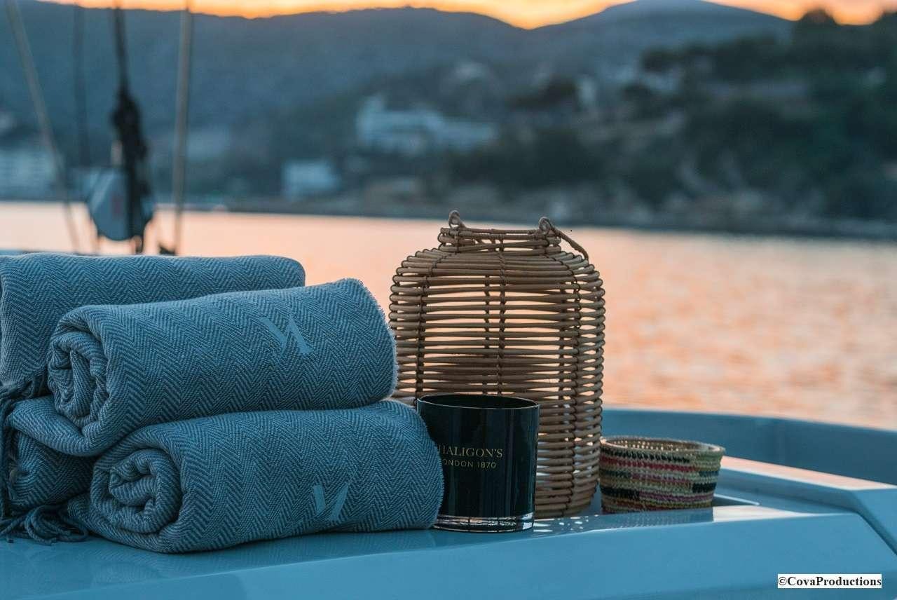 a basket on a table aboard MAOYA Yacht for Charter