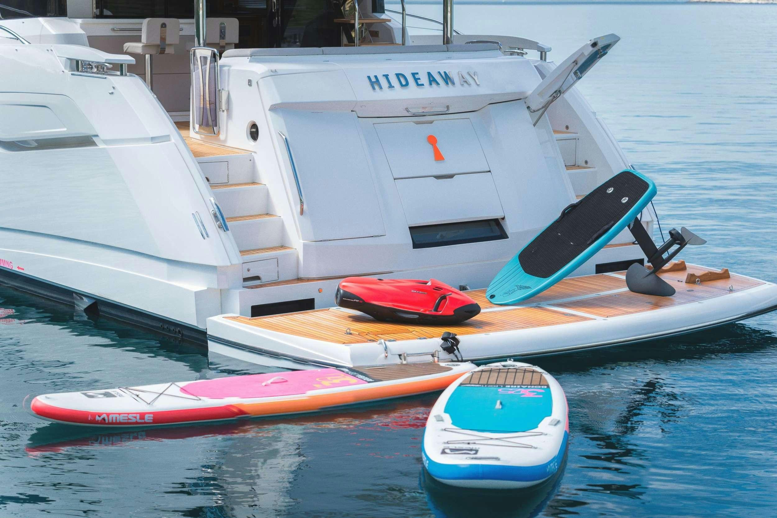 a boat on the water aboard HIDEAWAY Yacht for Charter