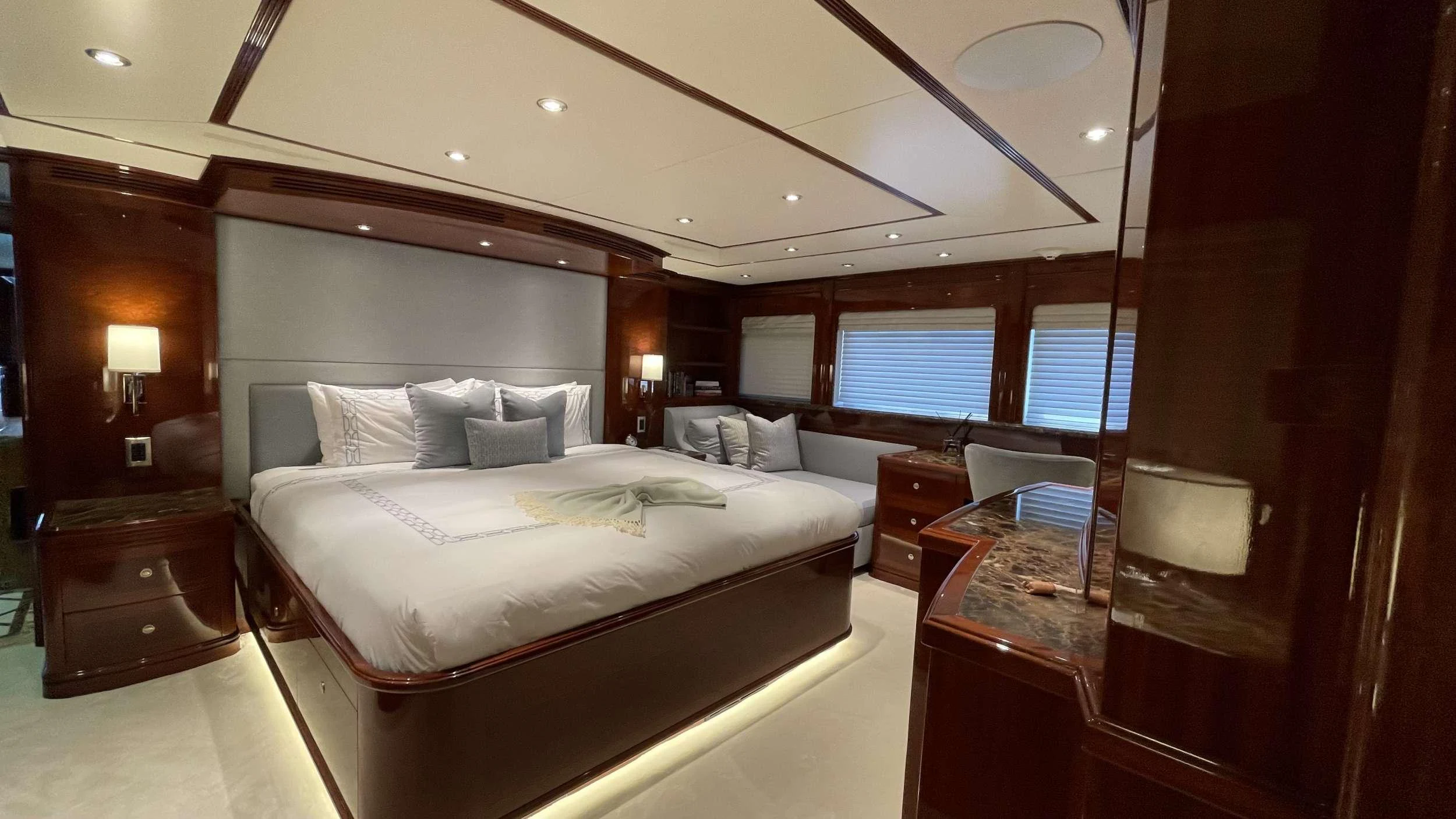 a bed in a room aboard KASHMIR Yacht for Charter