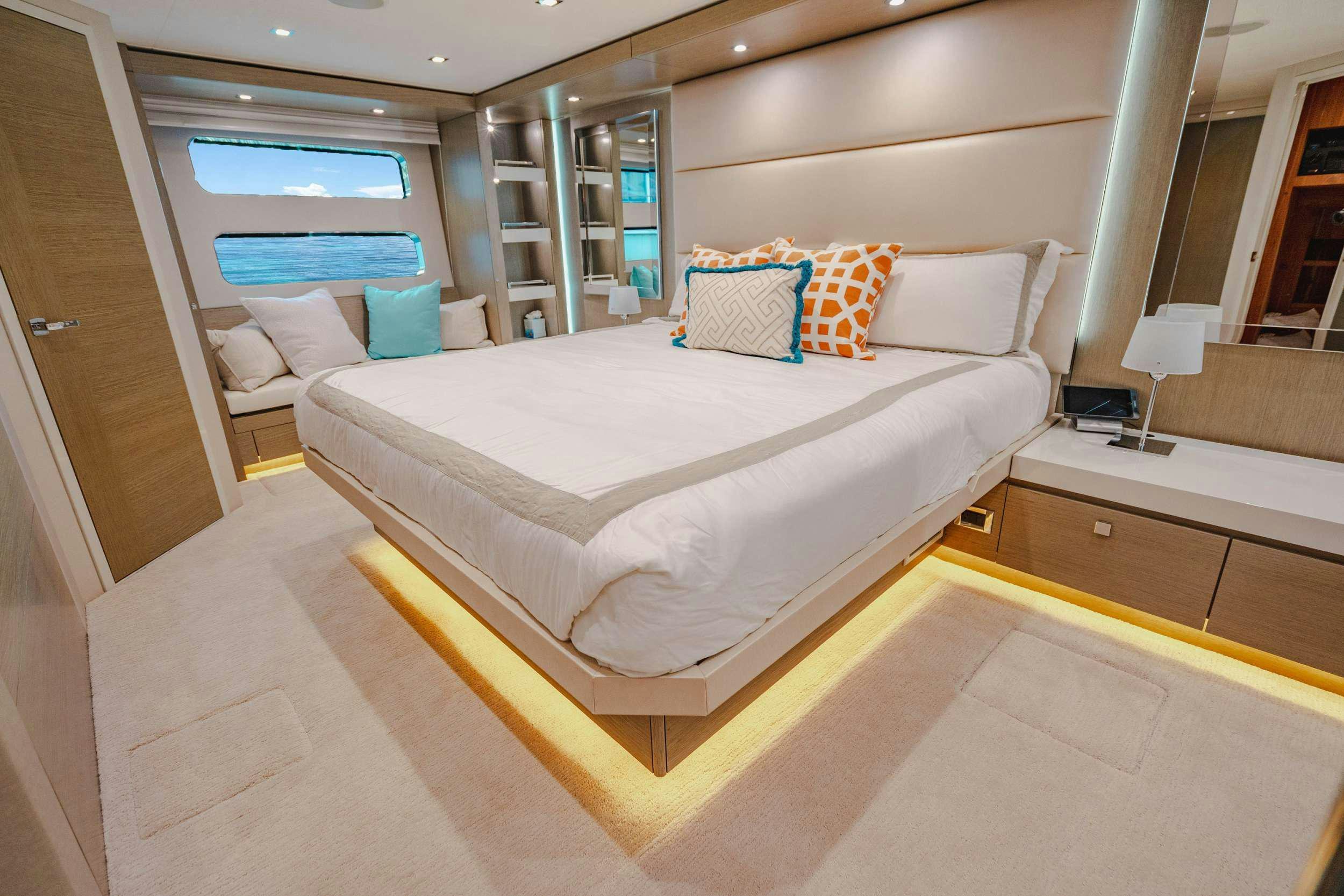 a bed in a room aboard BELLA SKY Yacht for Charter