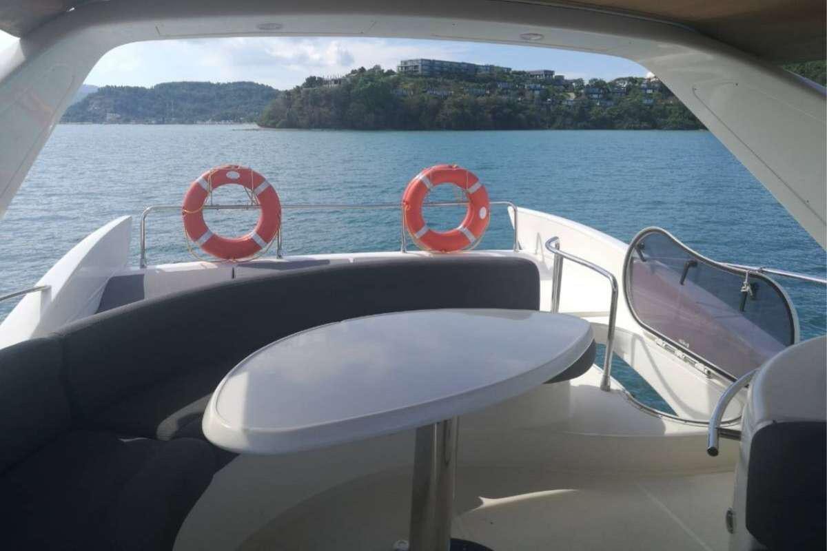 a boat with a red circle on the front aboard 137 PILLARS SPIRIT Yacht for Charter