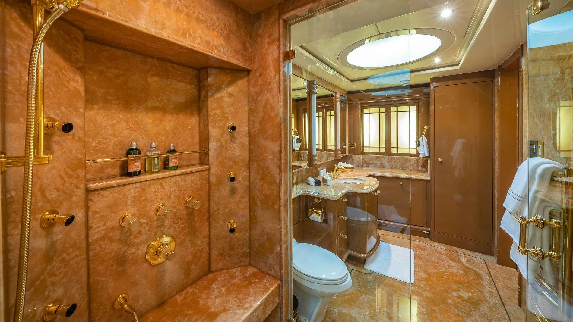 a bathroom with a large shower aboard LADY LEILA Yacht for Charter
