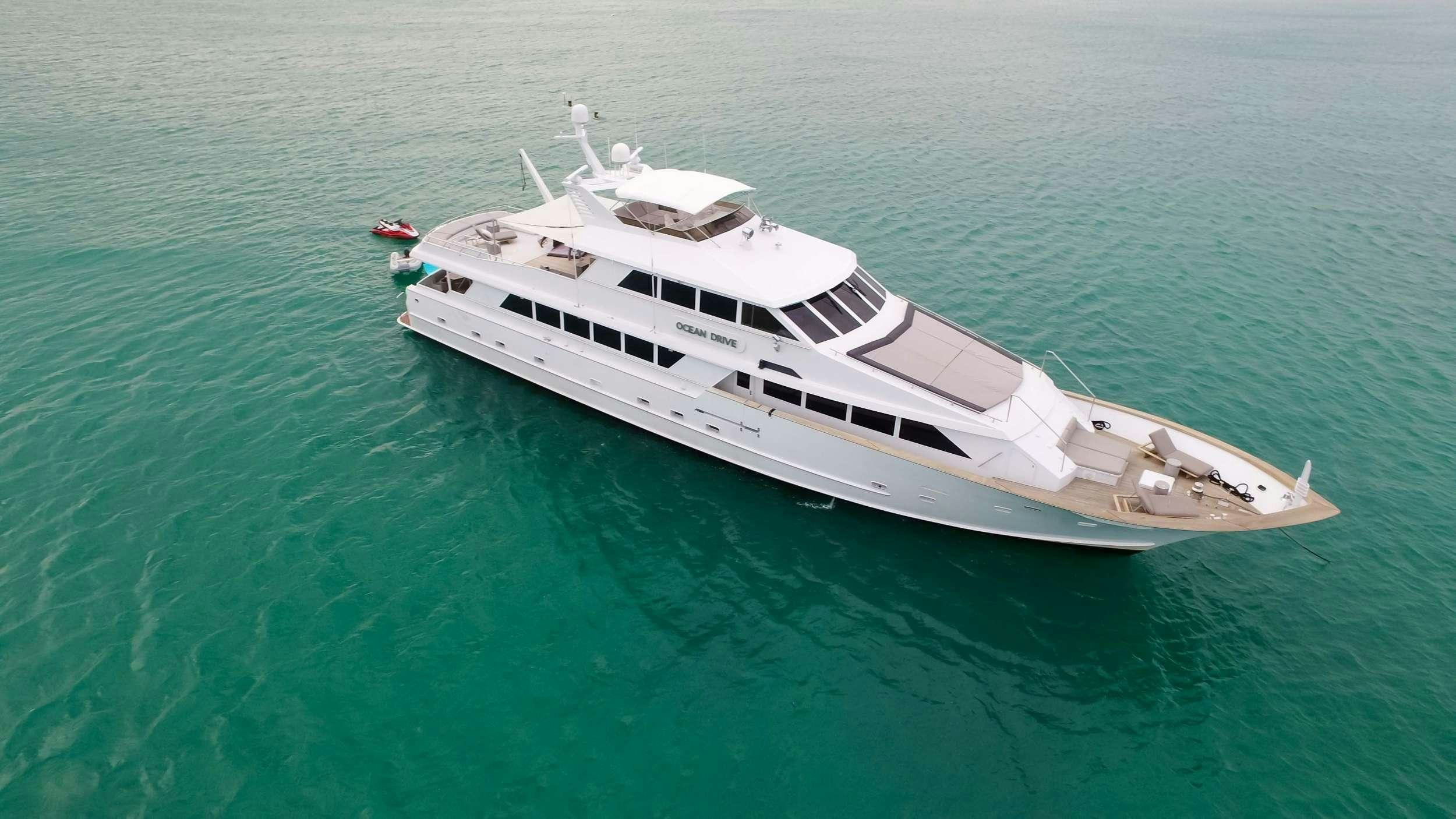a white boat in the water aboard OCEAN DRIVE Yacht for Charter