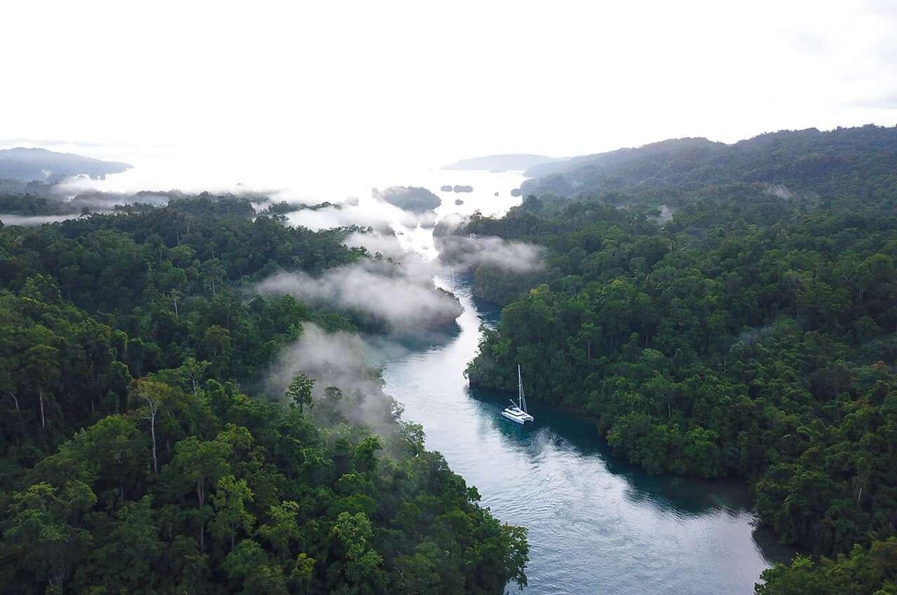 a river surrounded by trees aboard MERIDIAN ADVENTURE - RAJA AMPAT Yacht for Charter