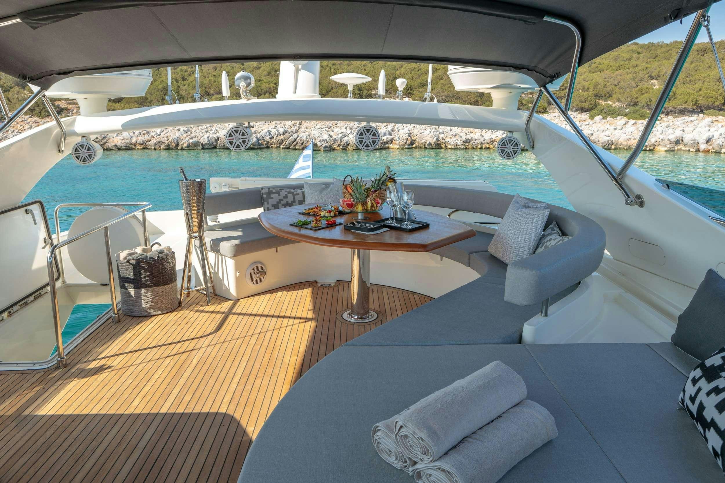 a lounge area on a boat aboard MY WAY Yacht for Charter