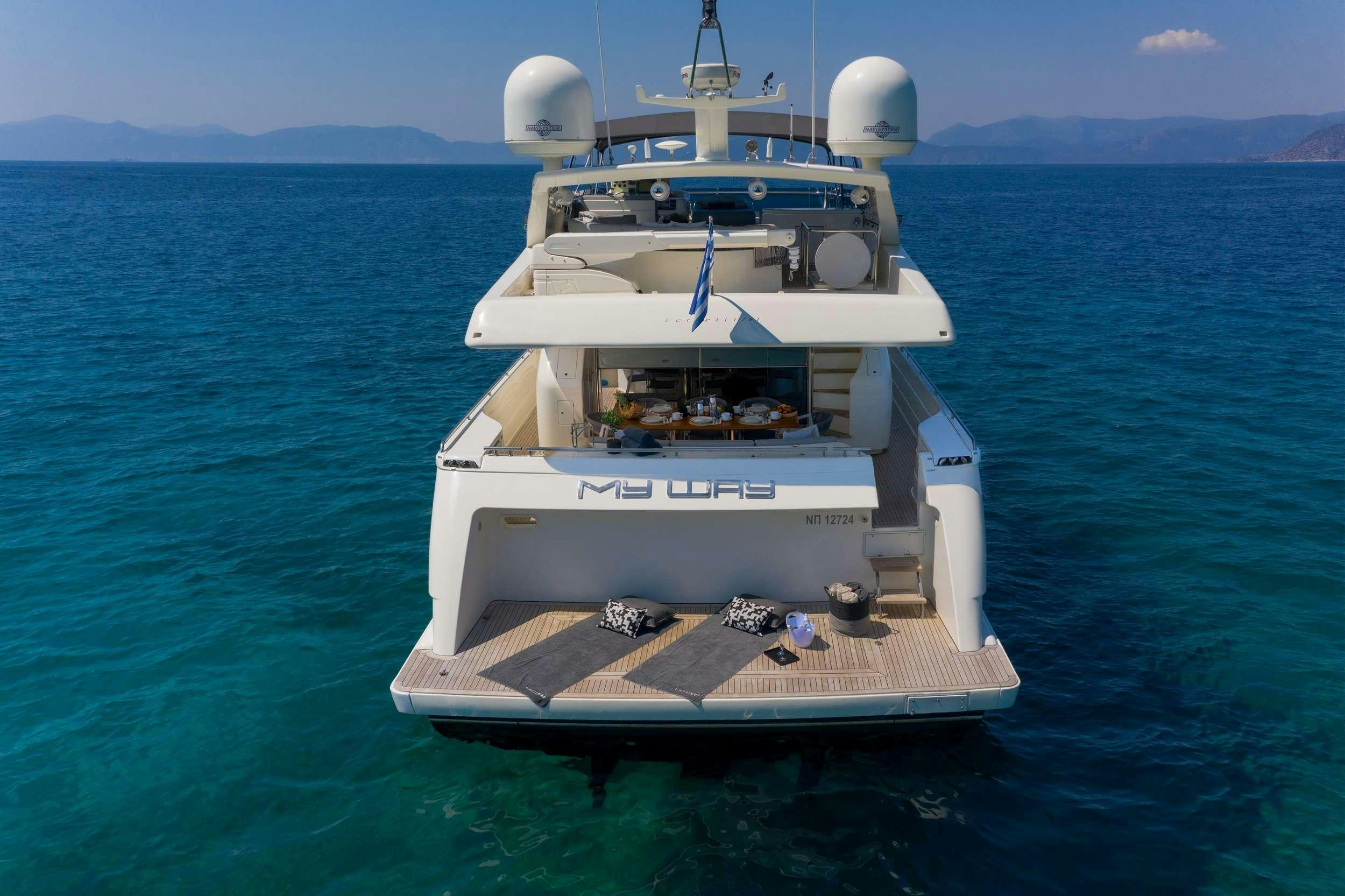 a boat on the water aboard MY WAY Yacht for Charter