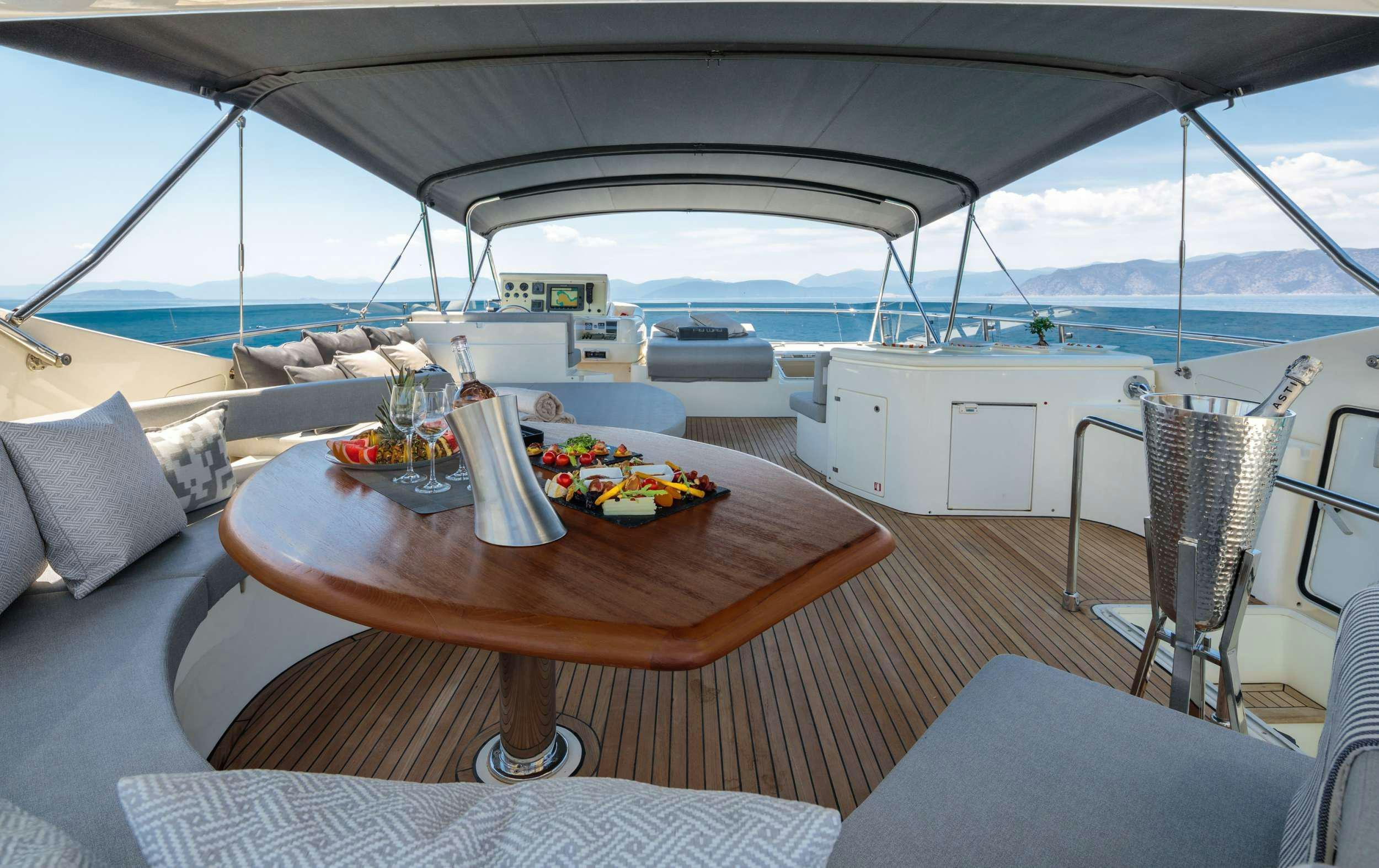 a table on a boat aboard MY WAY Yacht for Charter