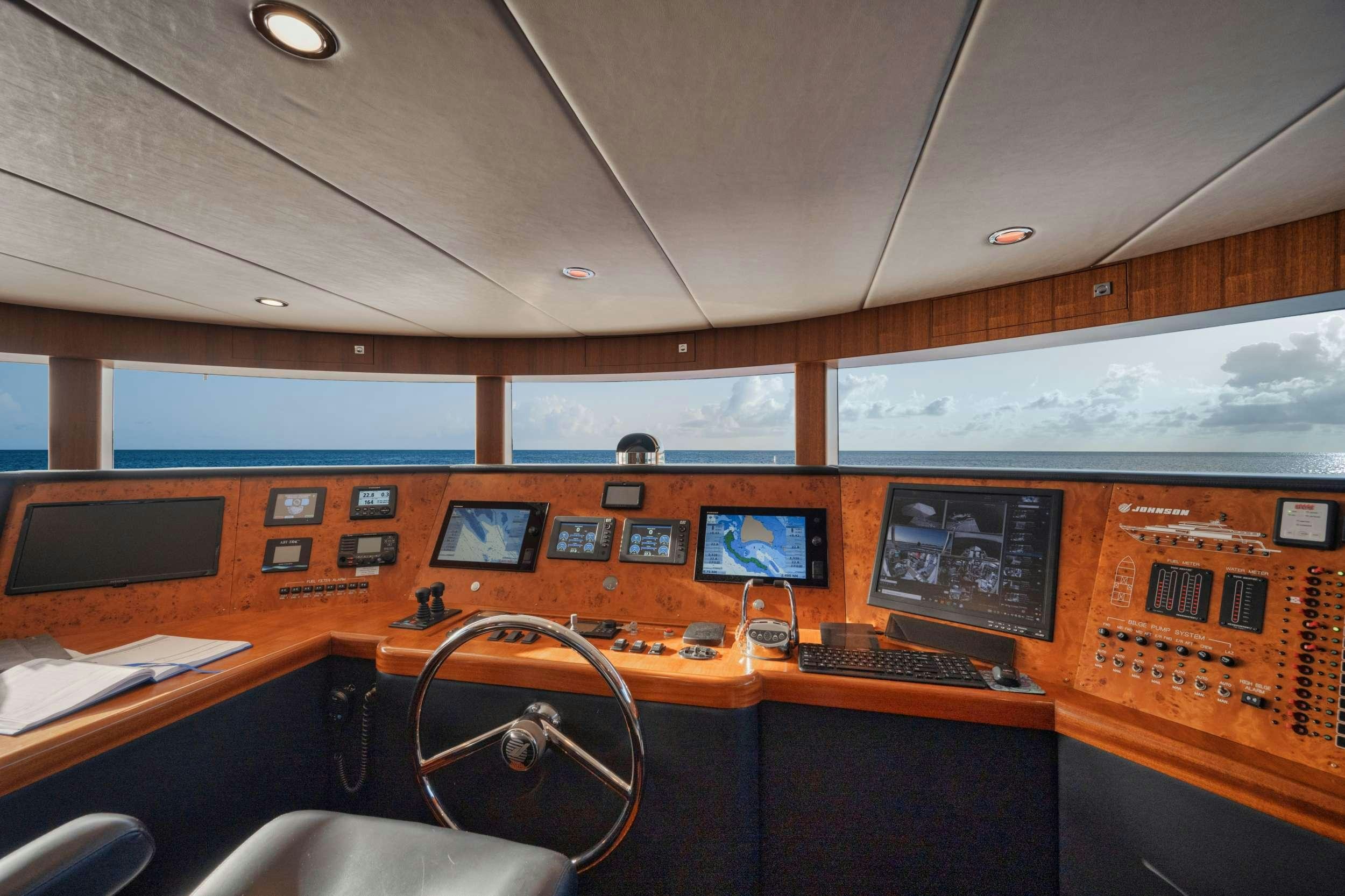 a room with a desk and computer screens aboard SHE'S A PEACH Yacht for Charter