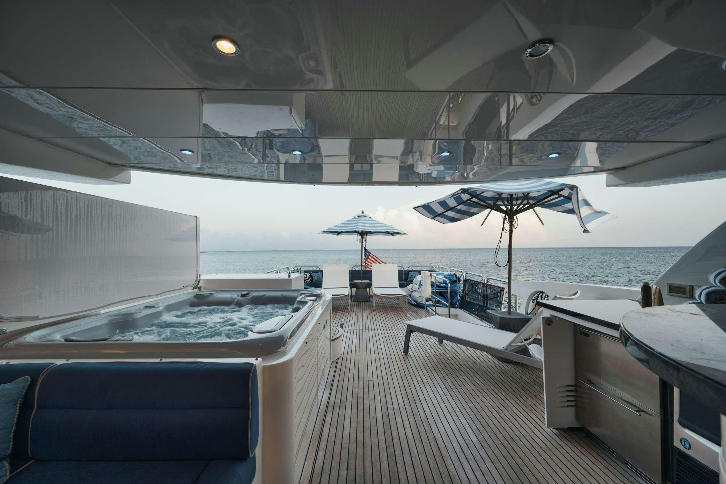 a boat is parked on the deck aboard SHE'S A PEACH Yacht for Charter