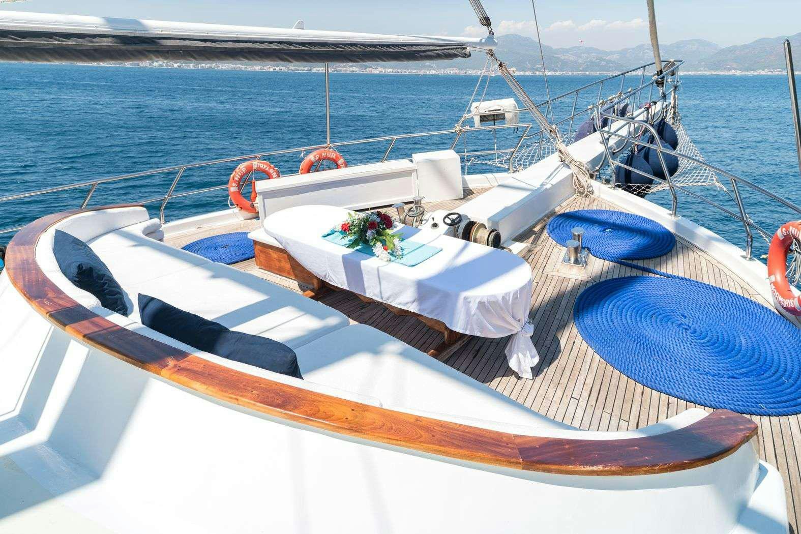 a boat on the water aboard S NUR TAYLAN Yacht for Charter