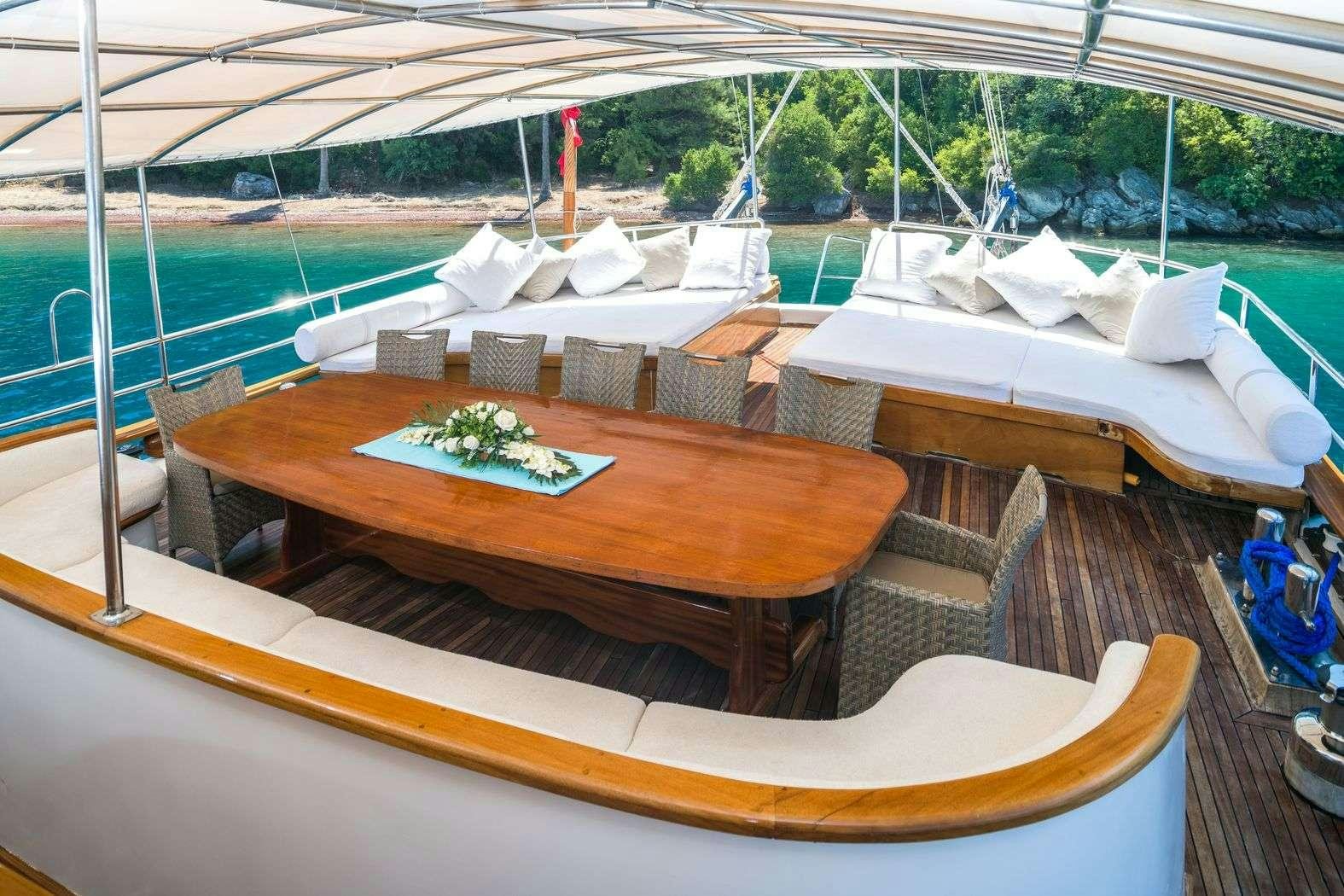 a table on a deck aboard S NUR TAYLAN Yacht for Charter