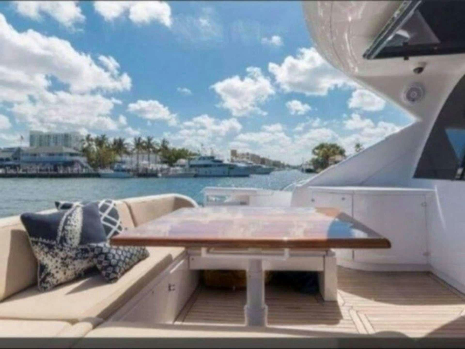 a table on a boat aboard SKY Yacht for Charter