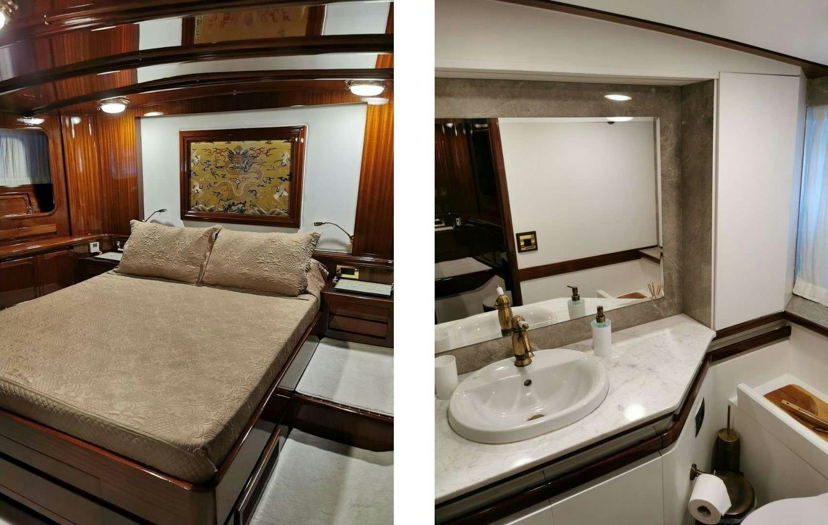 a bathroom with a bed and a sink aboard SPIRIT L Yacht for Charter