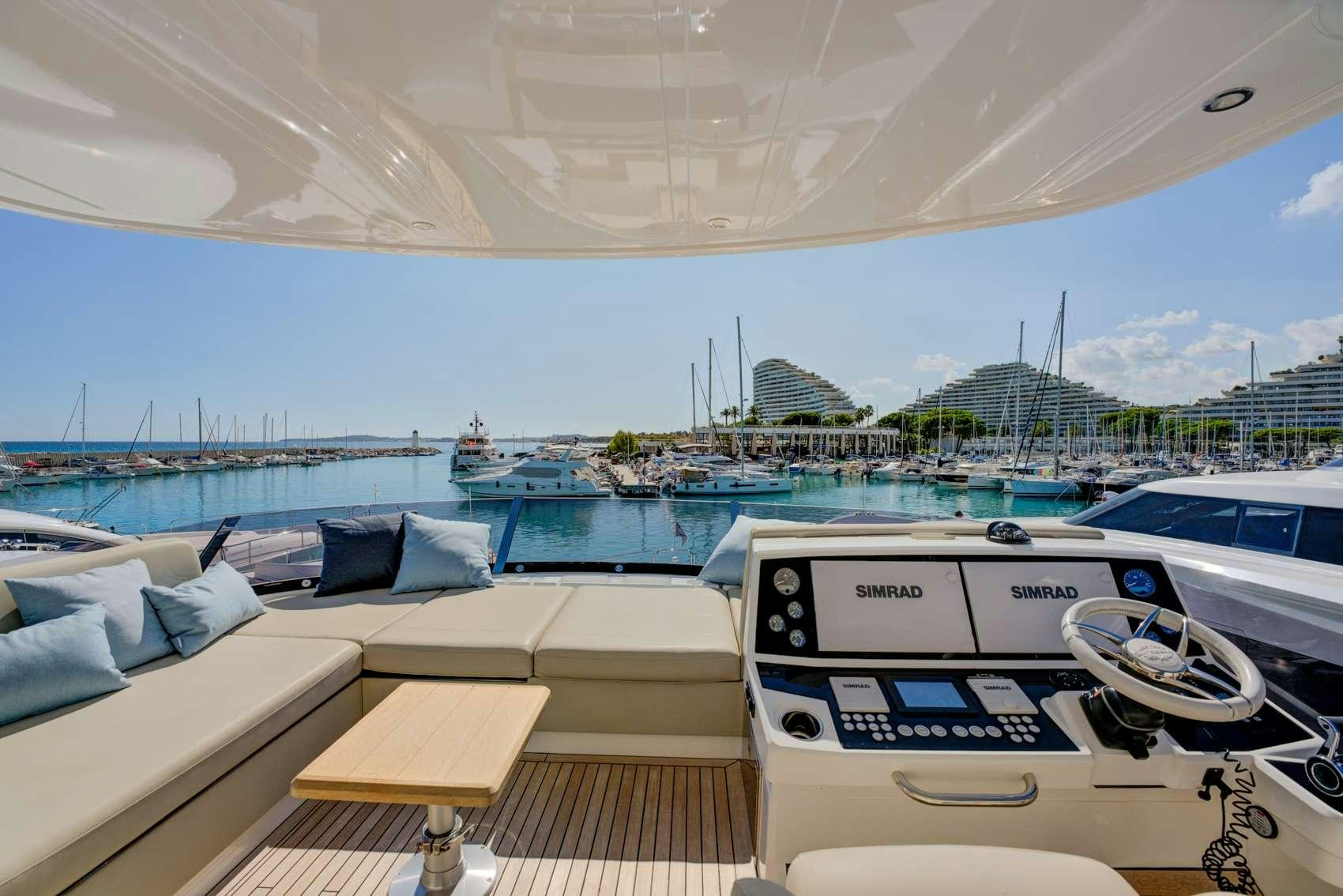 a boat dock with boats aboard MIKEL ANGELO Yacht for Charter