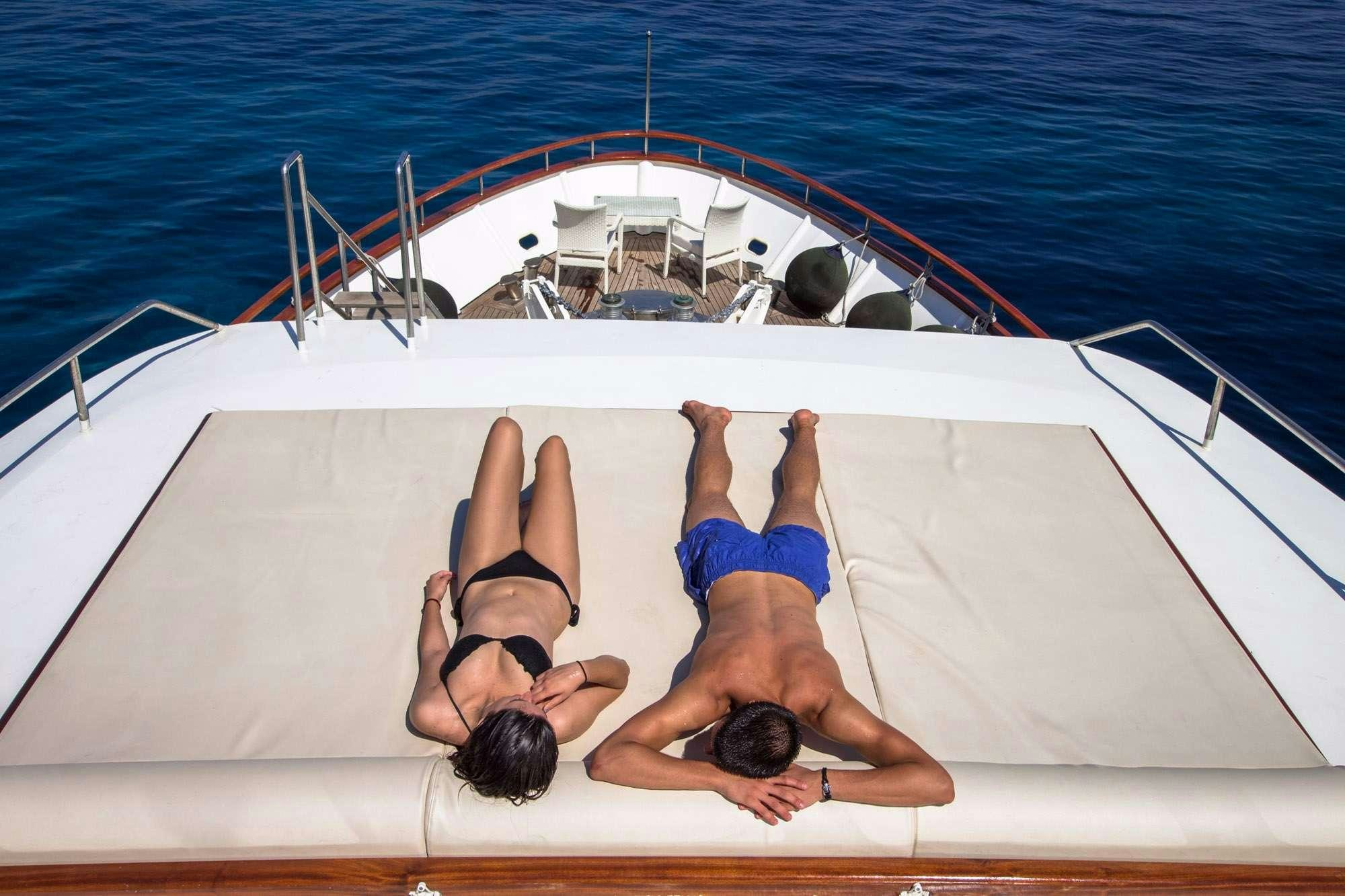 a couple of people on a boat aboard KORAB Yacht for Charter