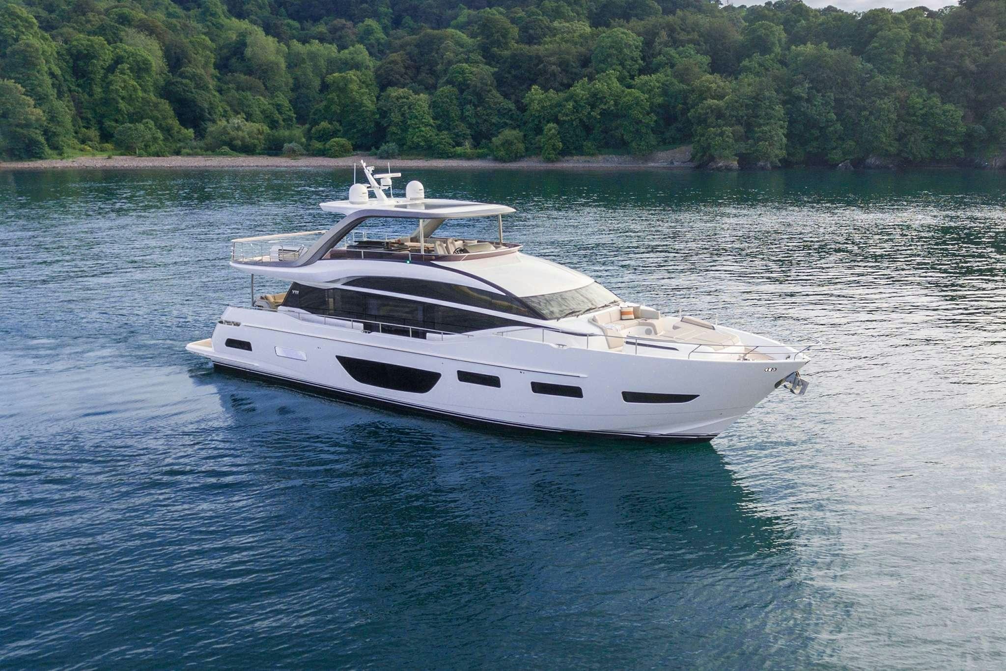 a white yacht in the water aboard RECORD YEAR Yacht for Charter