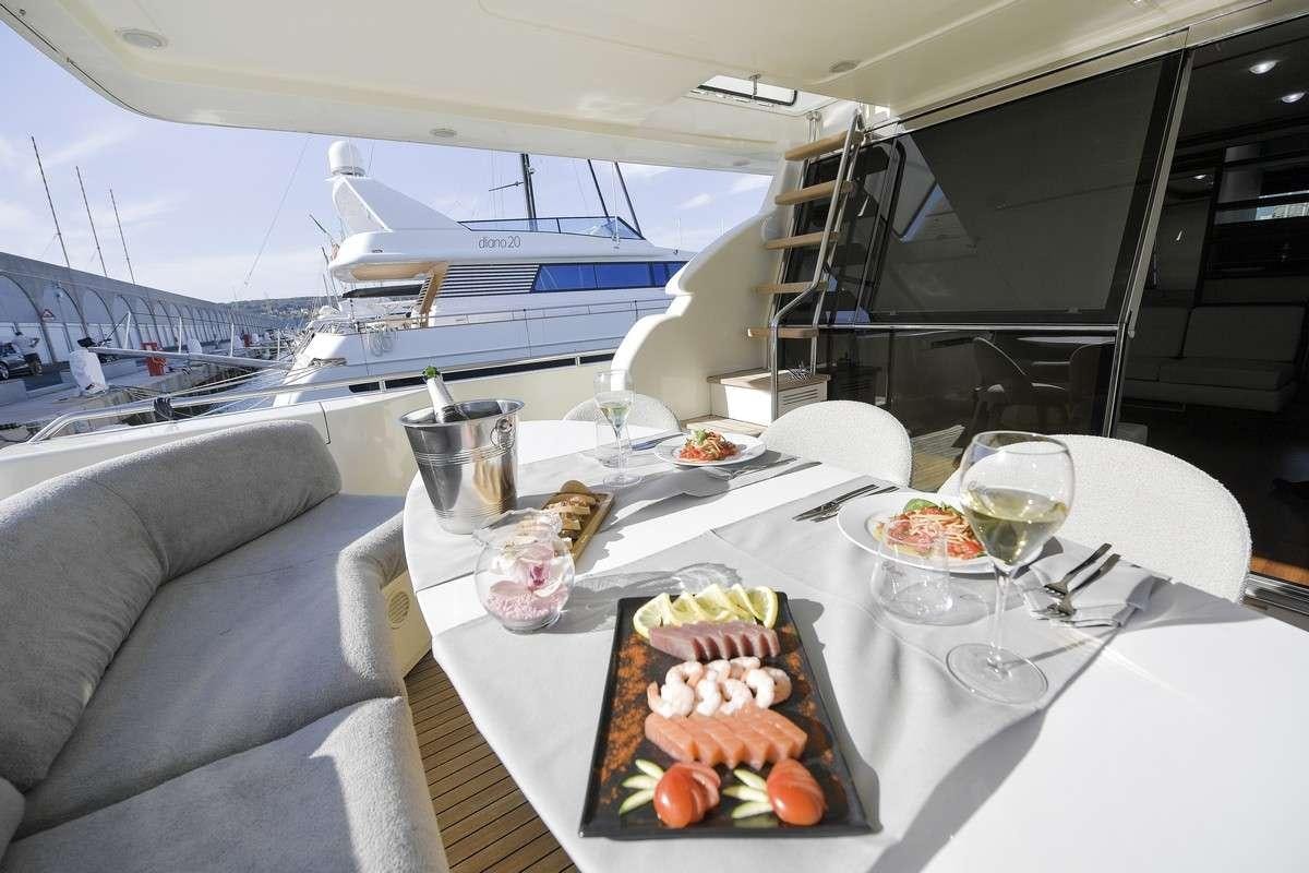 a table with food on it aboard Celine Yacht for Charter