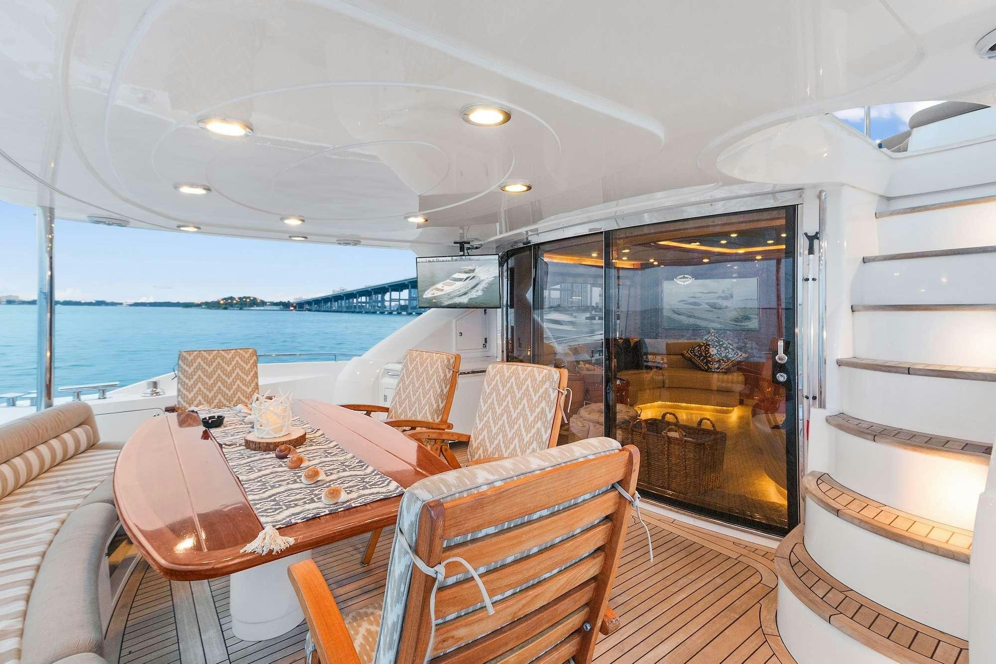 a dining table on a boat aboard acqua alberti Yacht for Charter