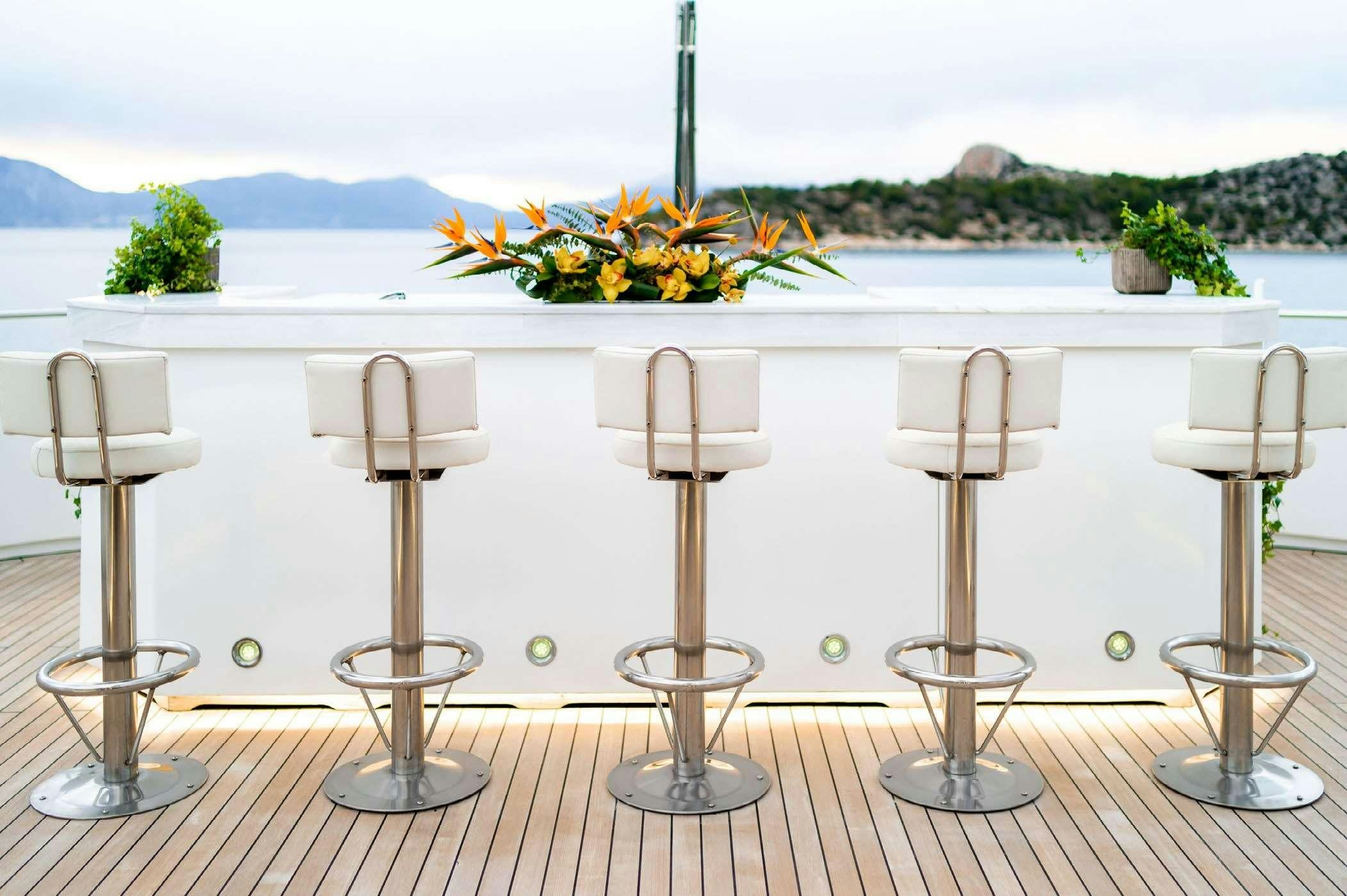 a group of candles on a table aboard OCEANOS Yacht for Charter