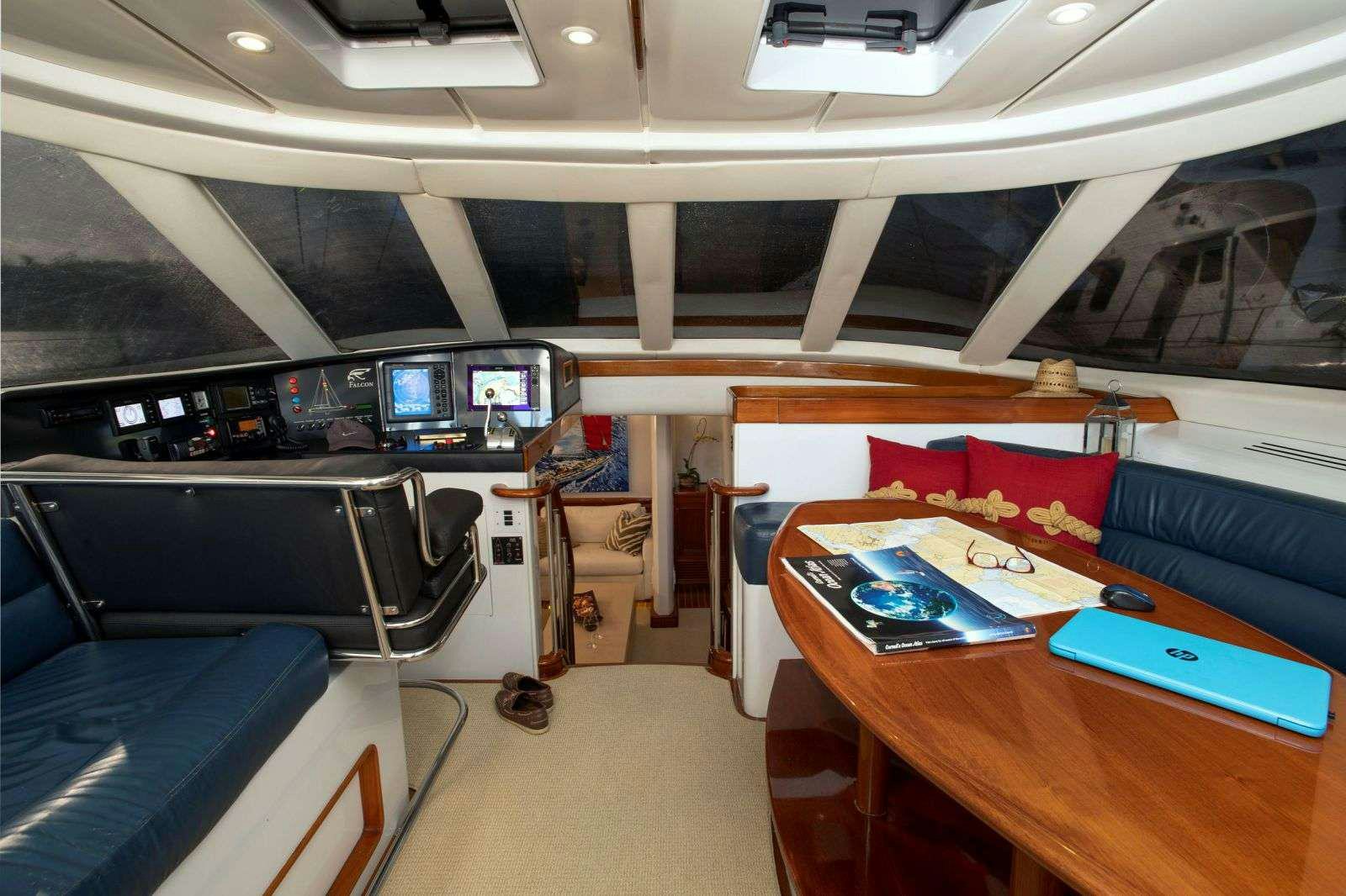 inside of a vehicle aboard FALCON Yacht for Charter