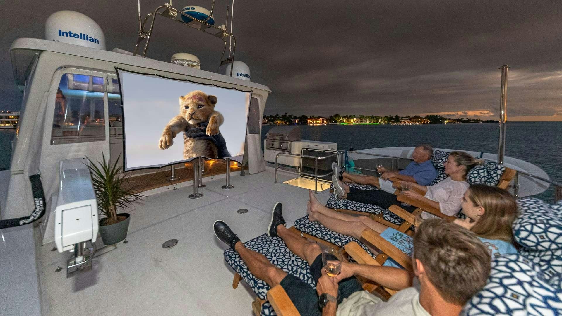 a group of people sitting in a boat with a teddy bear aboard SAFARI Yacht for Charter