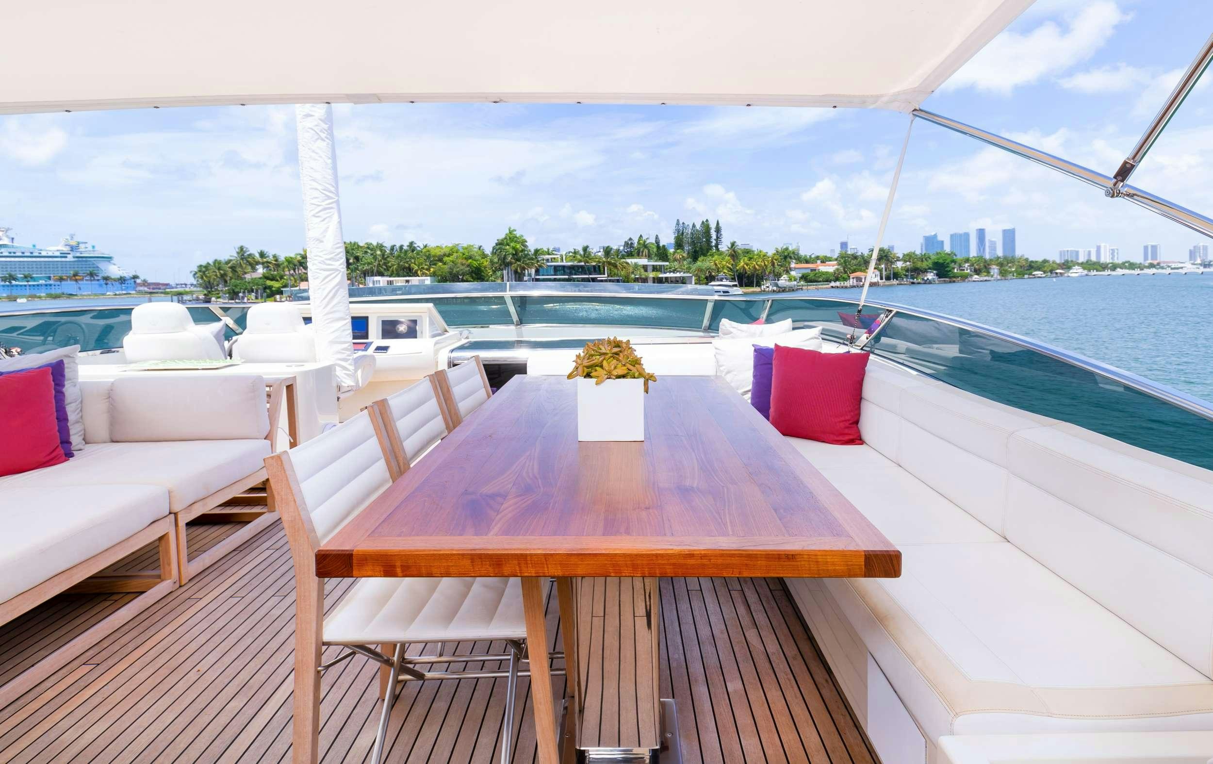 a table on a deck overlooking a body of water aboard CASUAL Yacht for Charter