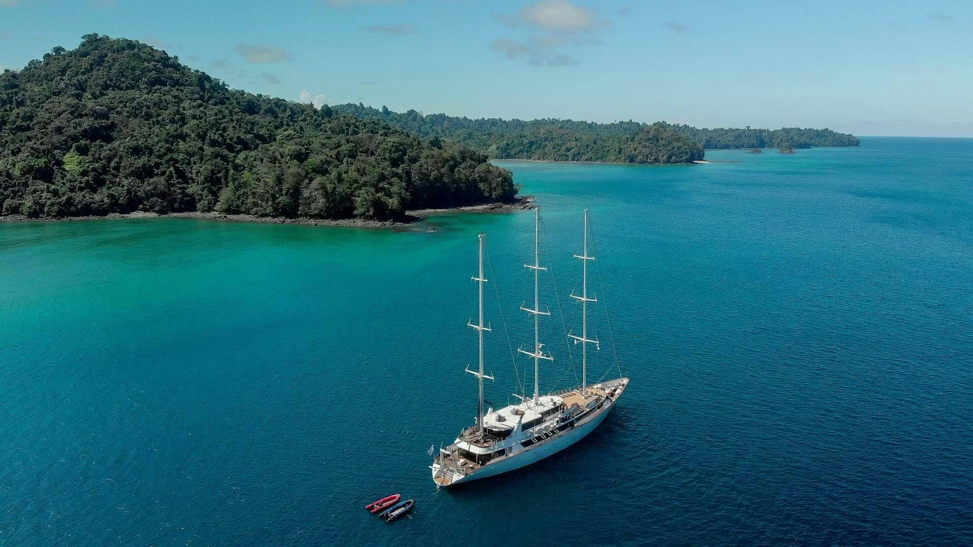 a boat sailing in the sea aboard PAN ORAMA Yacht for Charter