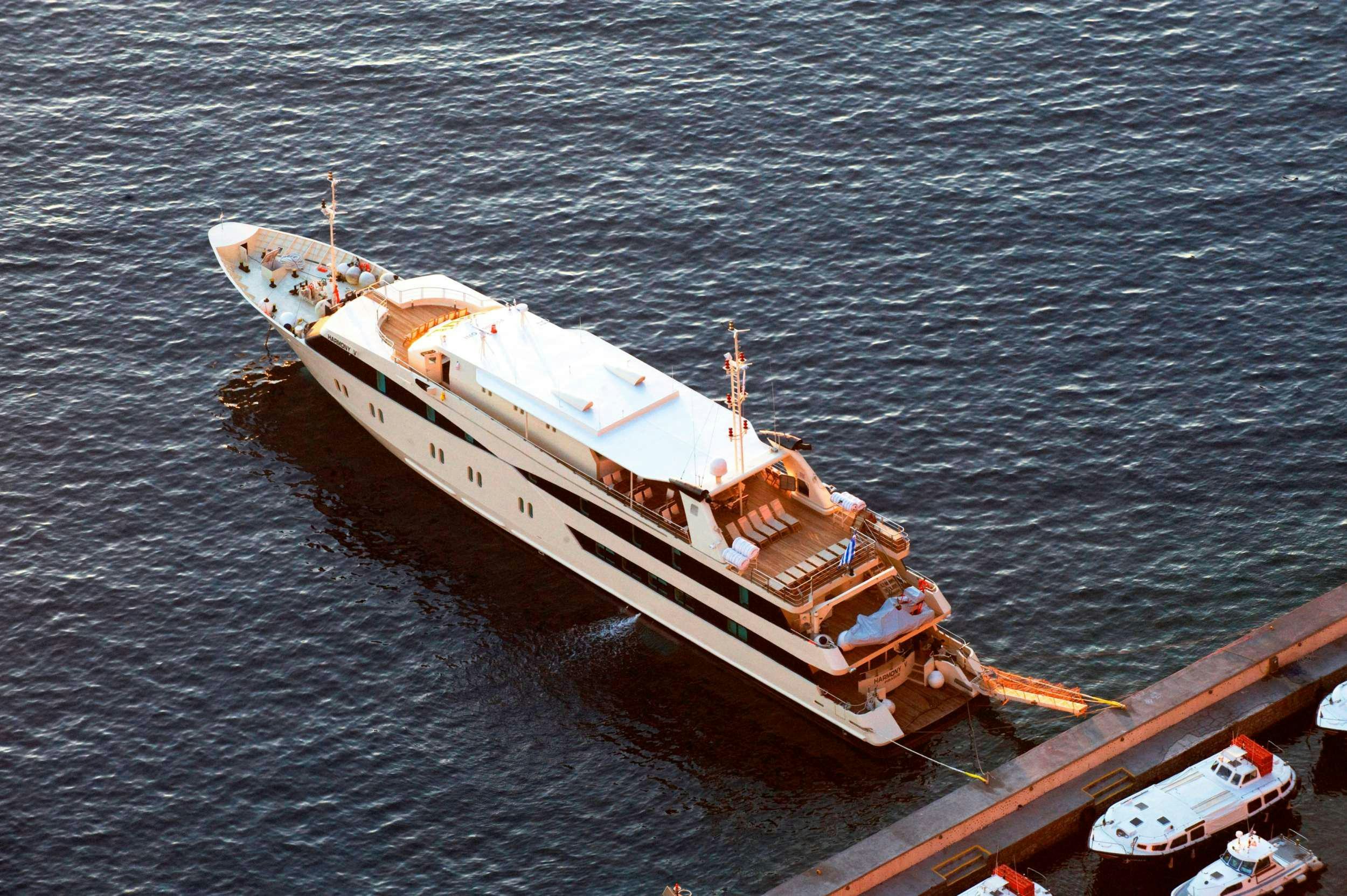 a boat on the water aboard HARMONY V Yacht for Charter
