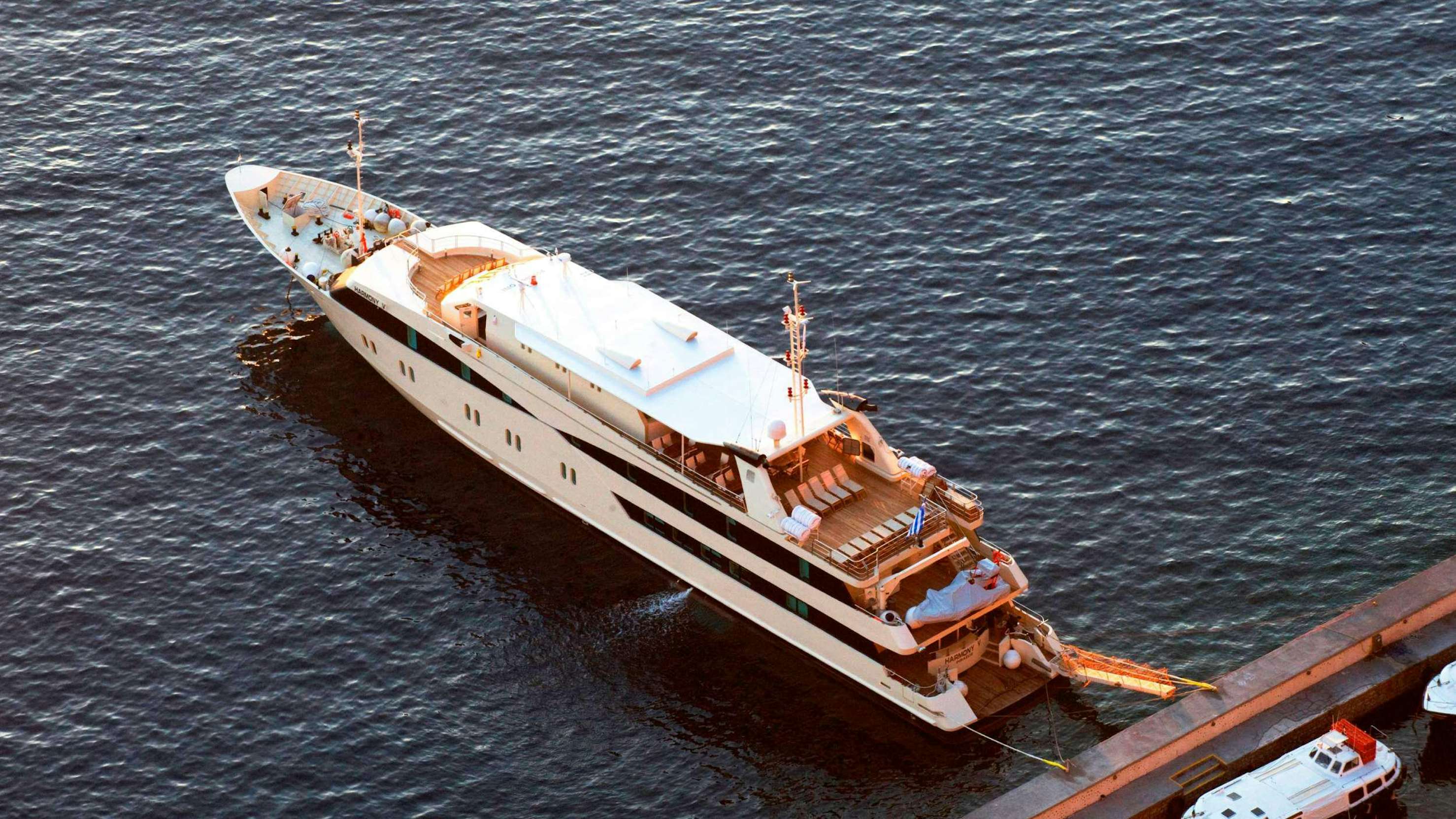 a boat on the water aboard HARMONY V Yacht for Charter