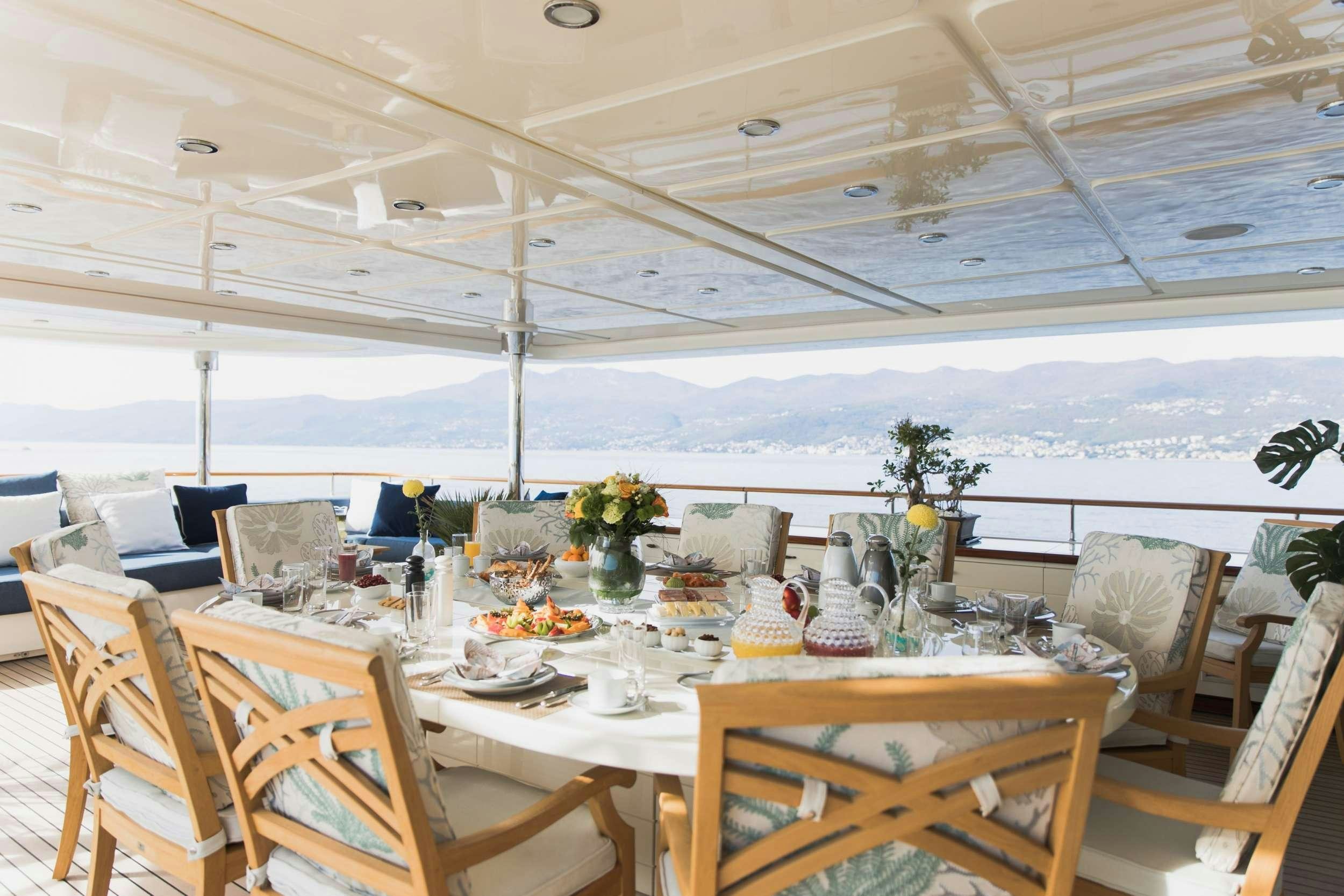 a table set for a meal aboard LADY TRUDY Yacht for Charter