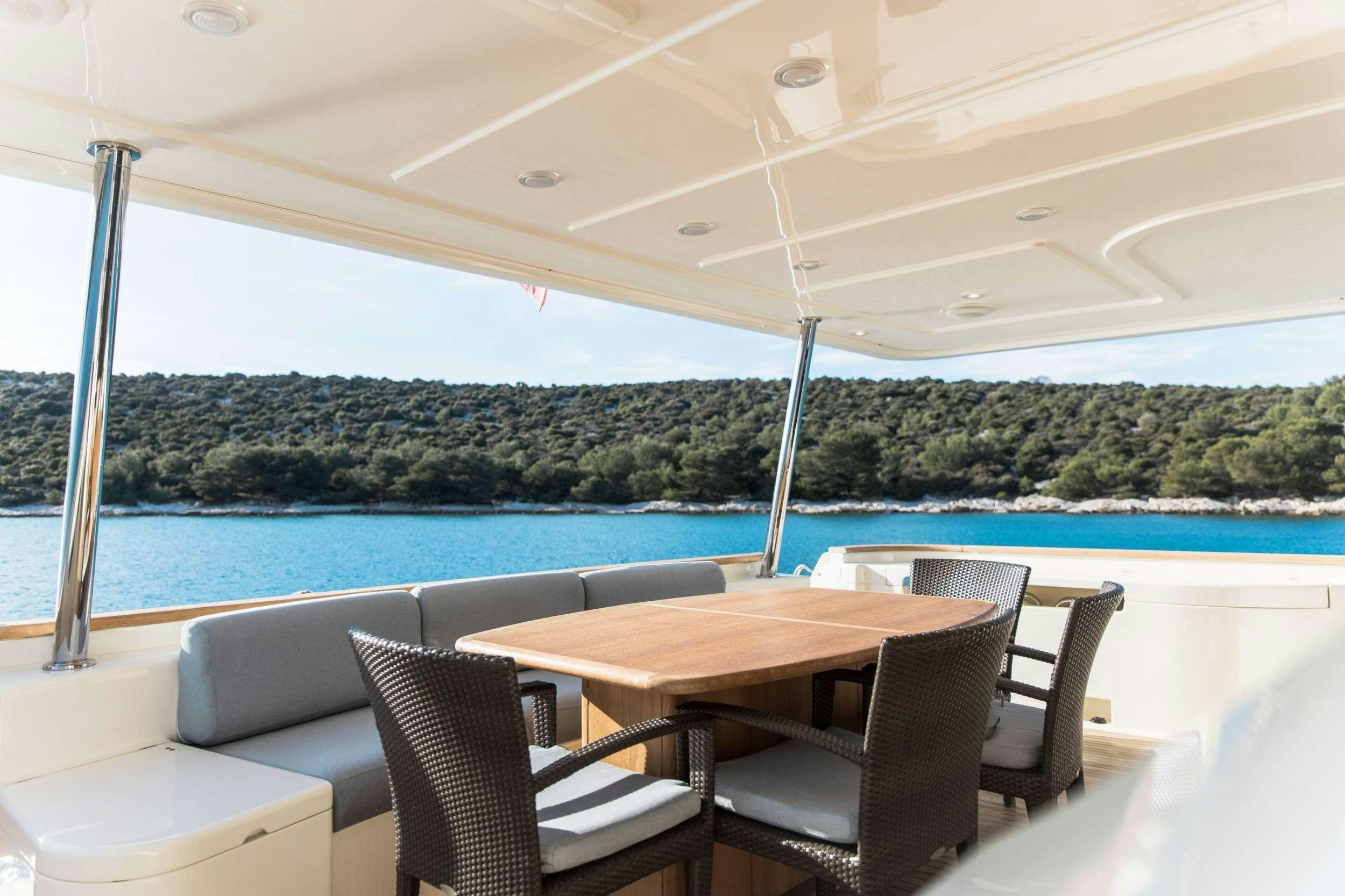 a table and chairs on a boat aboard FRIEND'S BOAT Yacht for Charter